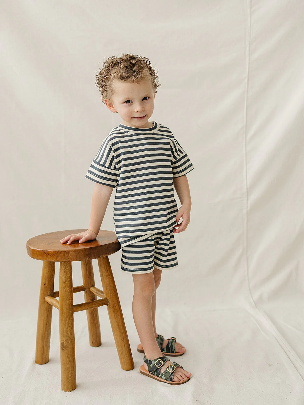 Navy Stripe Button Short Set - Image 2