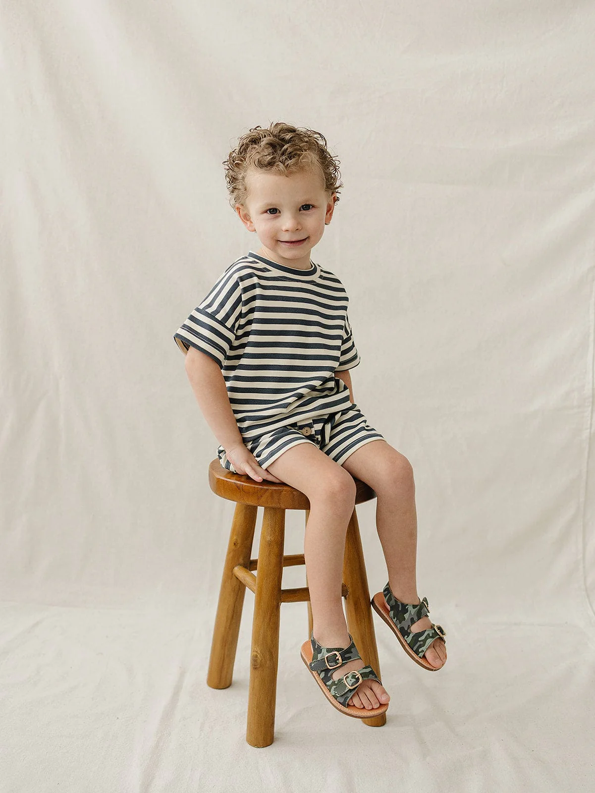 Navy Stripe Button Short Set - Image 3