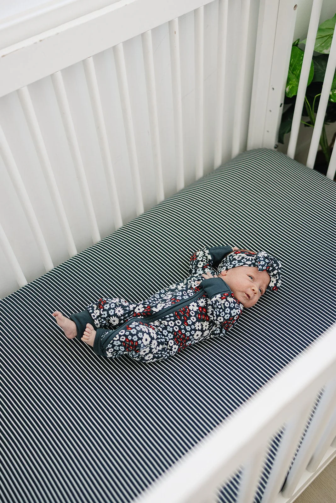 Navy Stripes Bamboo Stretch Crib Sheet - Image 2