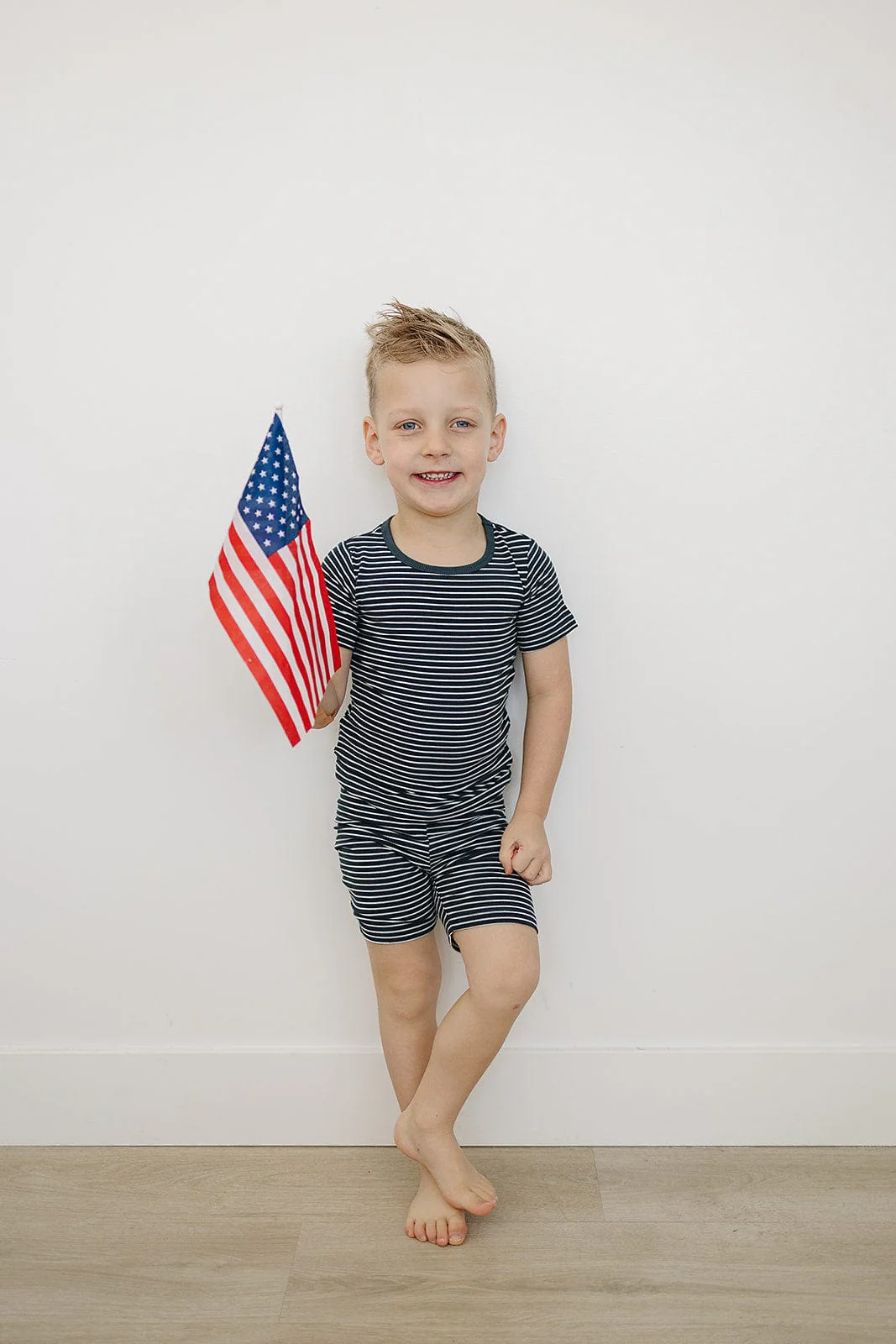 Navy Stripes Ribbed Bamboo Cozy Short Set - Image 2