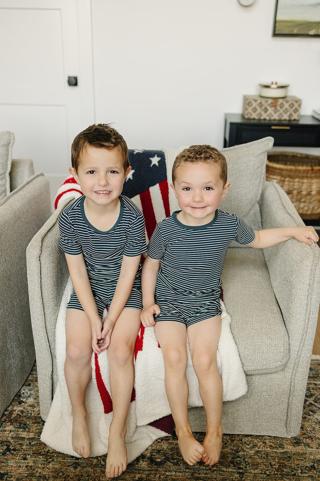 Navy Stripes Ribbed Bamboo Cozy Short Set - Image 3