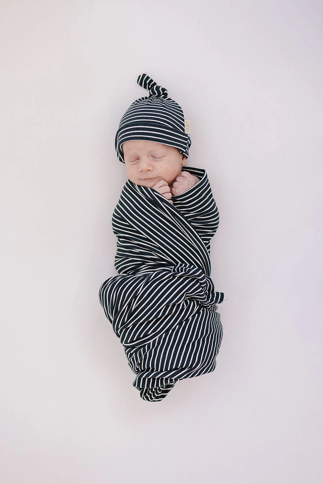 Navy Stripes Ribbed Bamboo Newborn Knot Hat - Image 3