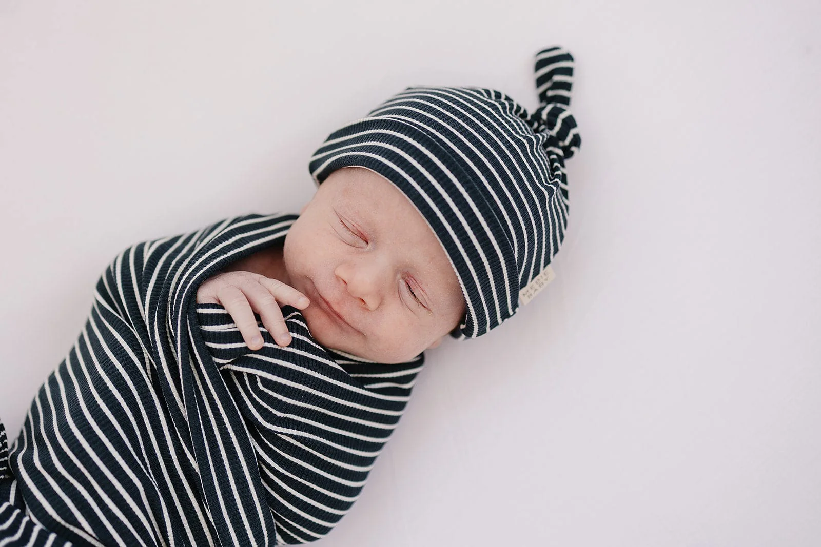 Navy Stripes Ribbed Bamboo Newborn Knot Hat - Image 5