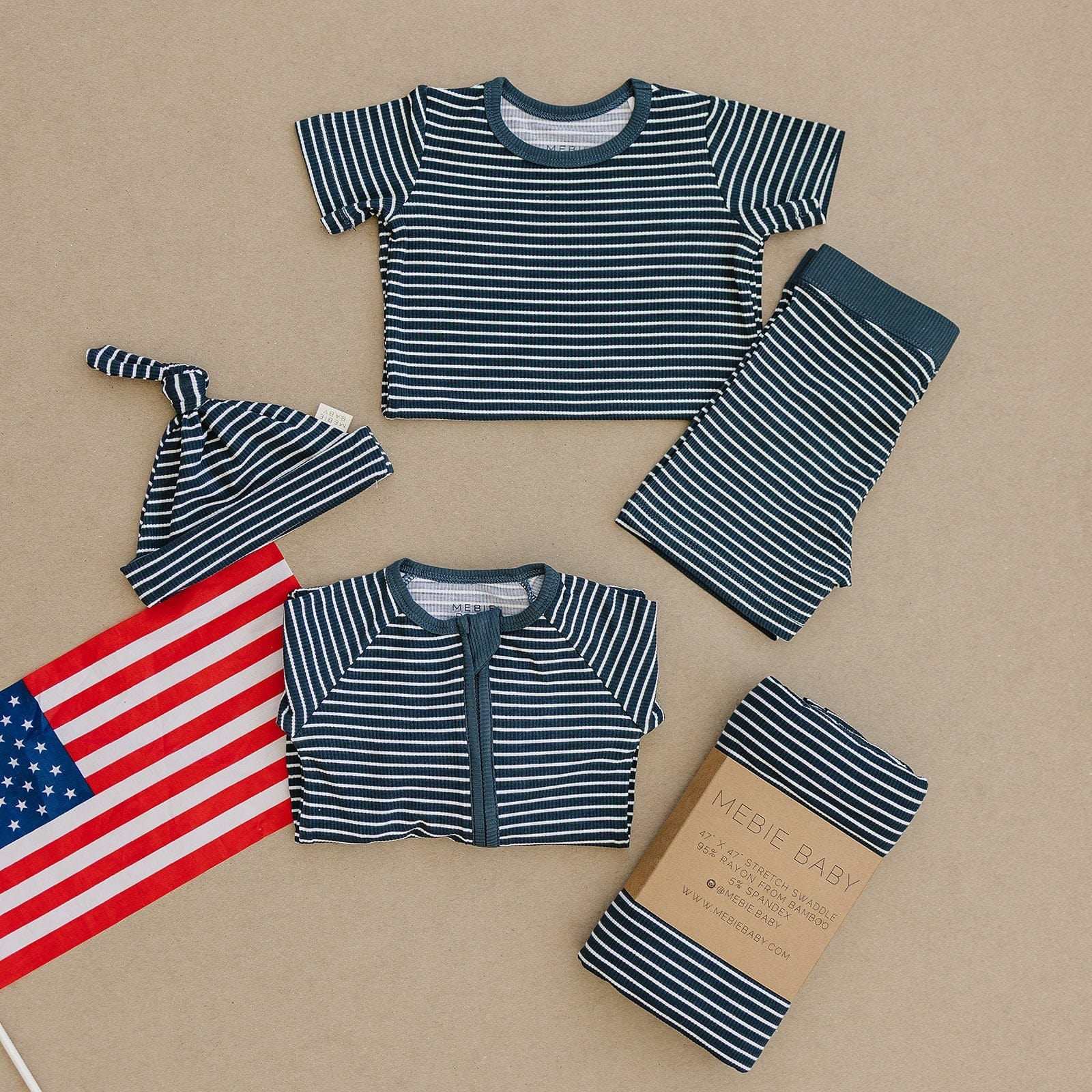 Navy Stripes Ribbed Bamboo Newborn Knot Hat - Image 7