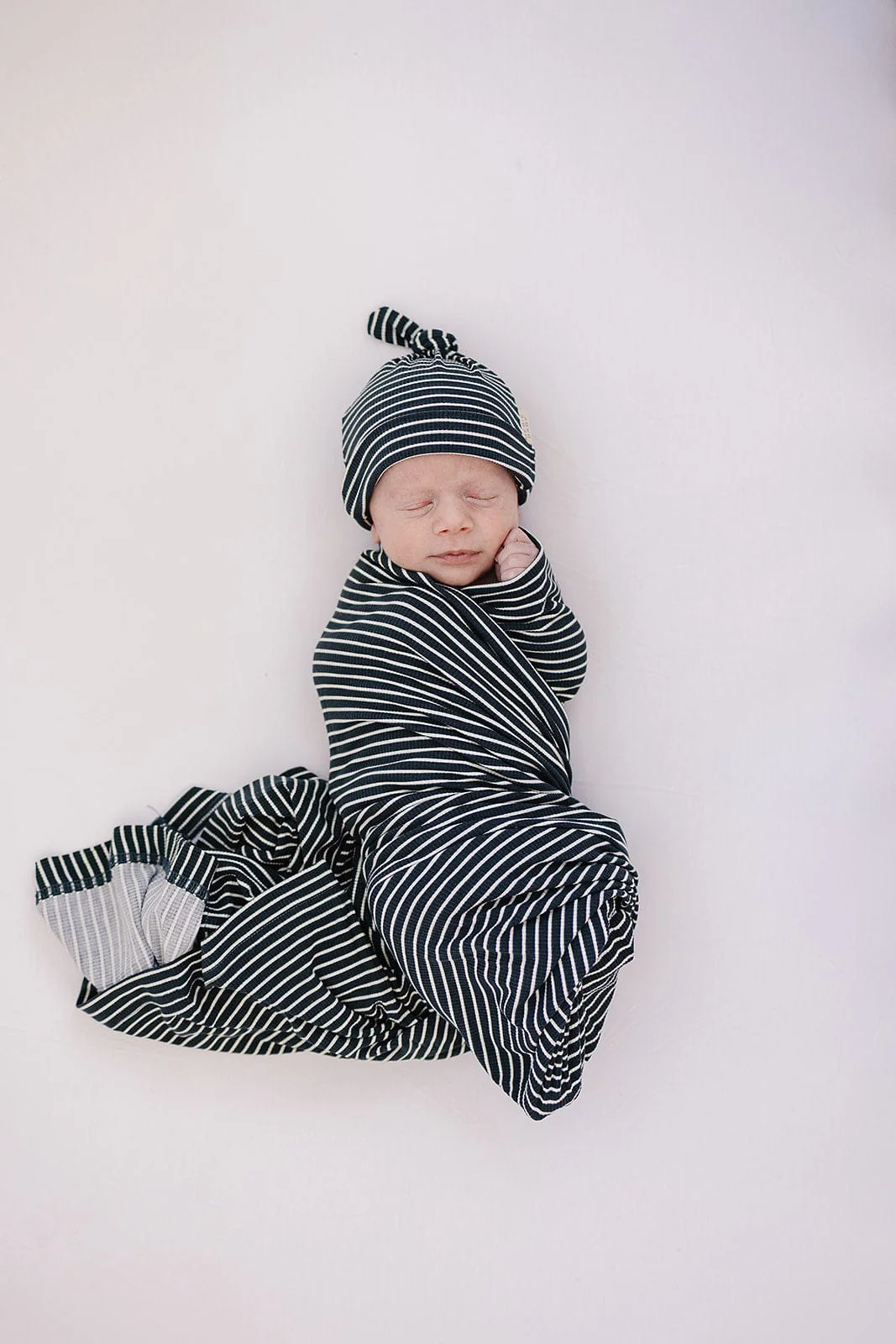 Navy Stripes Ribbed Bamboo Stretch Swaddle - Image 3