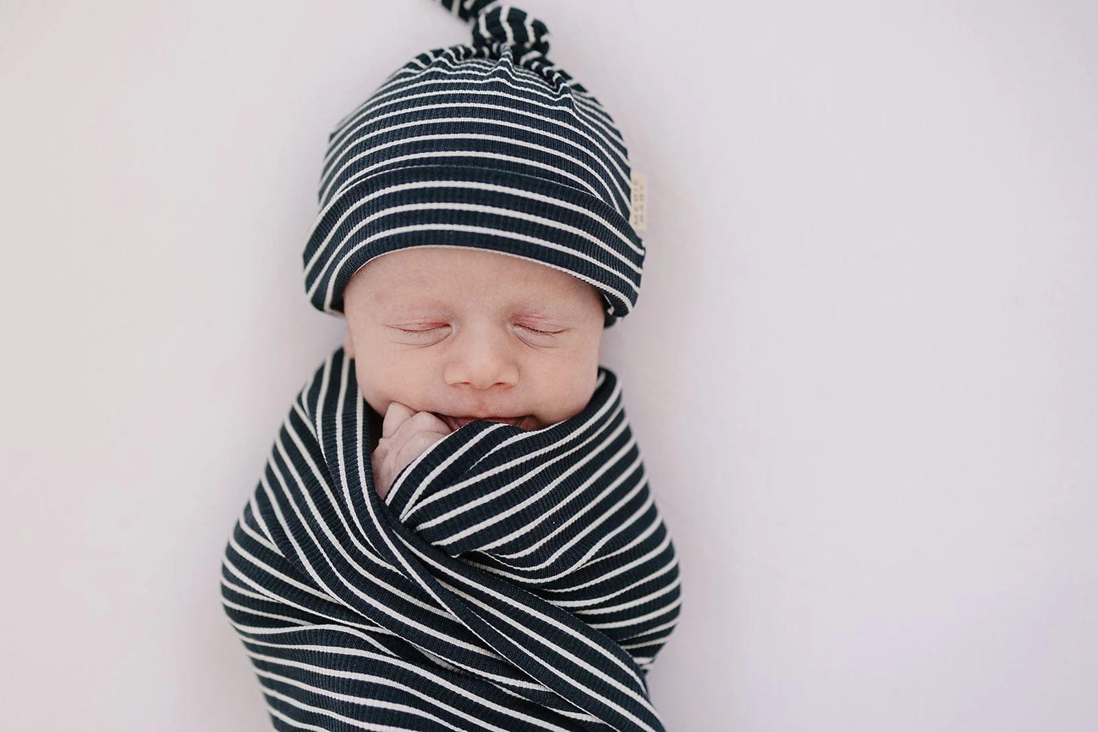 Navy Stripes Ribbed Bamboo Stretch Swaddle - Image 4