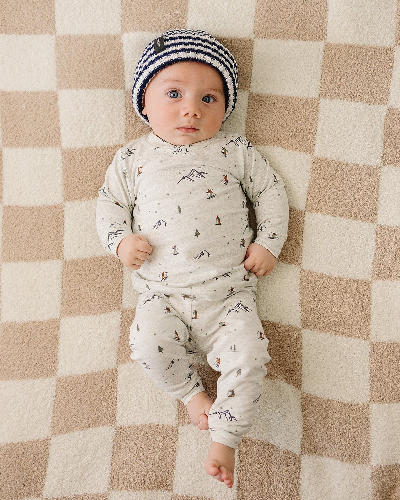 Navy & White Stripe Chunky Knit Beanie - Image 3