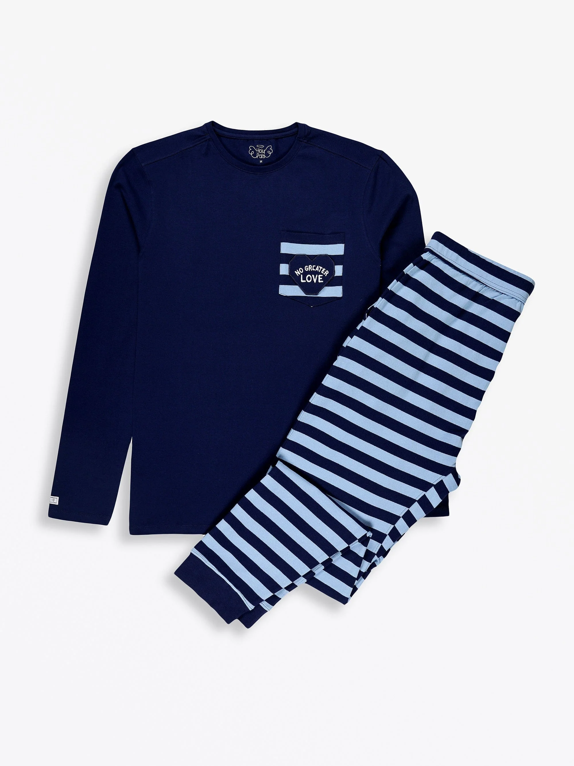 No Greater Love Blue Cotton Mens PJ Set - Image 2