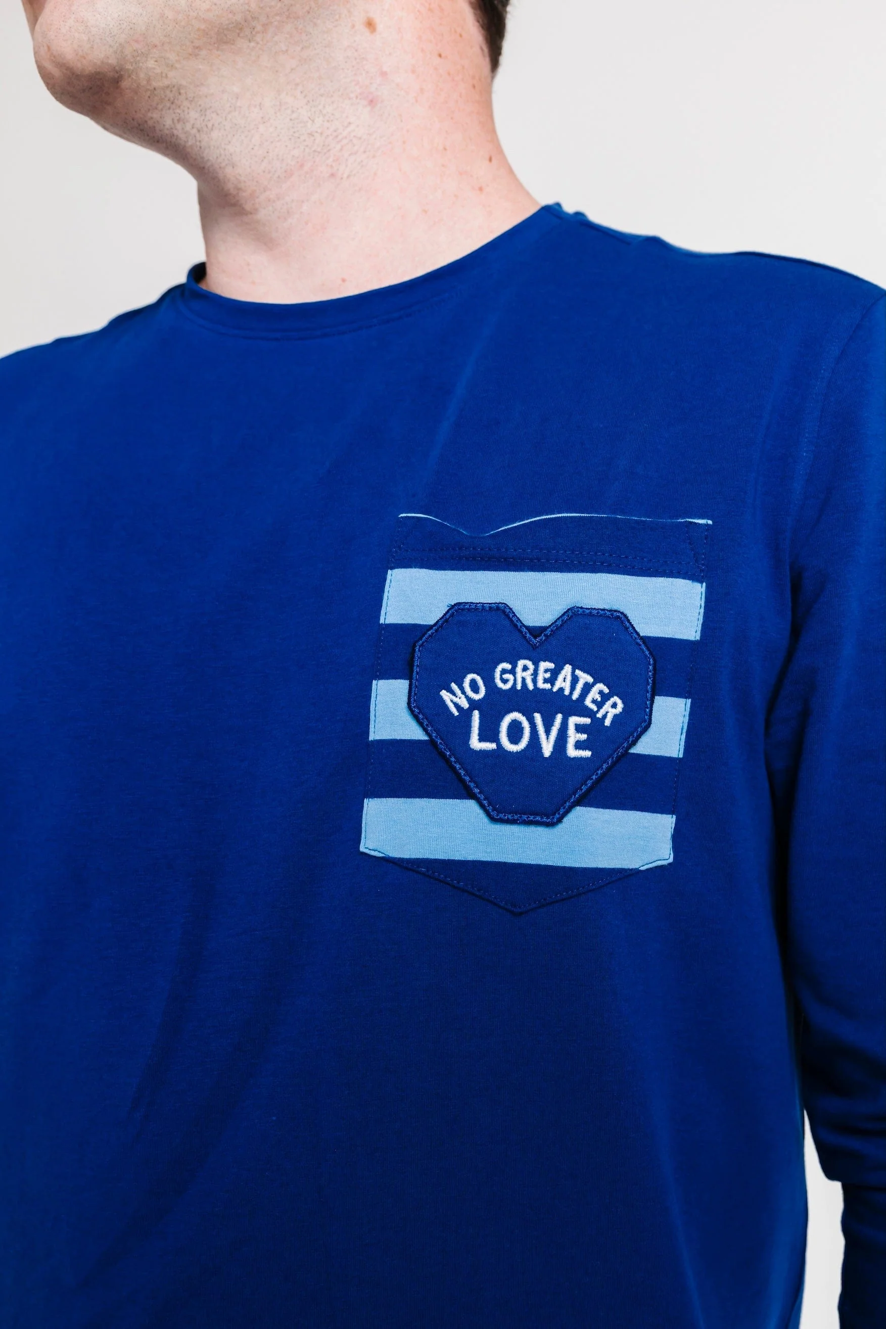 No Greater Love Blue Cotton Mens PJ Set - Image 3