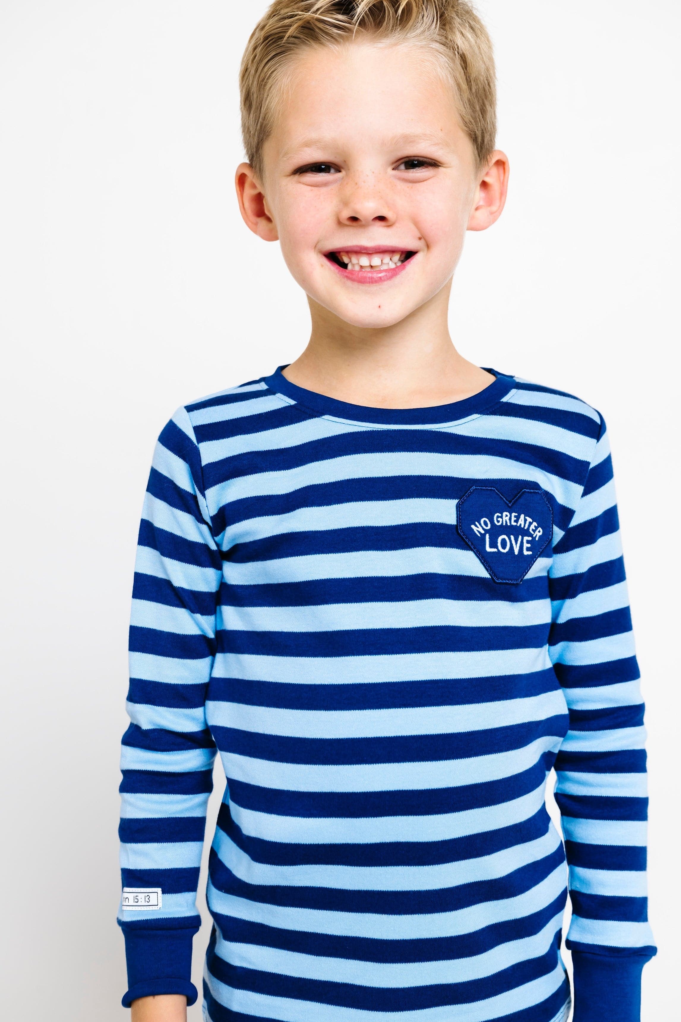 No Greater Love Blue Cotton PJ Long Sleeve Set - Image 3