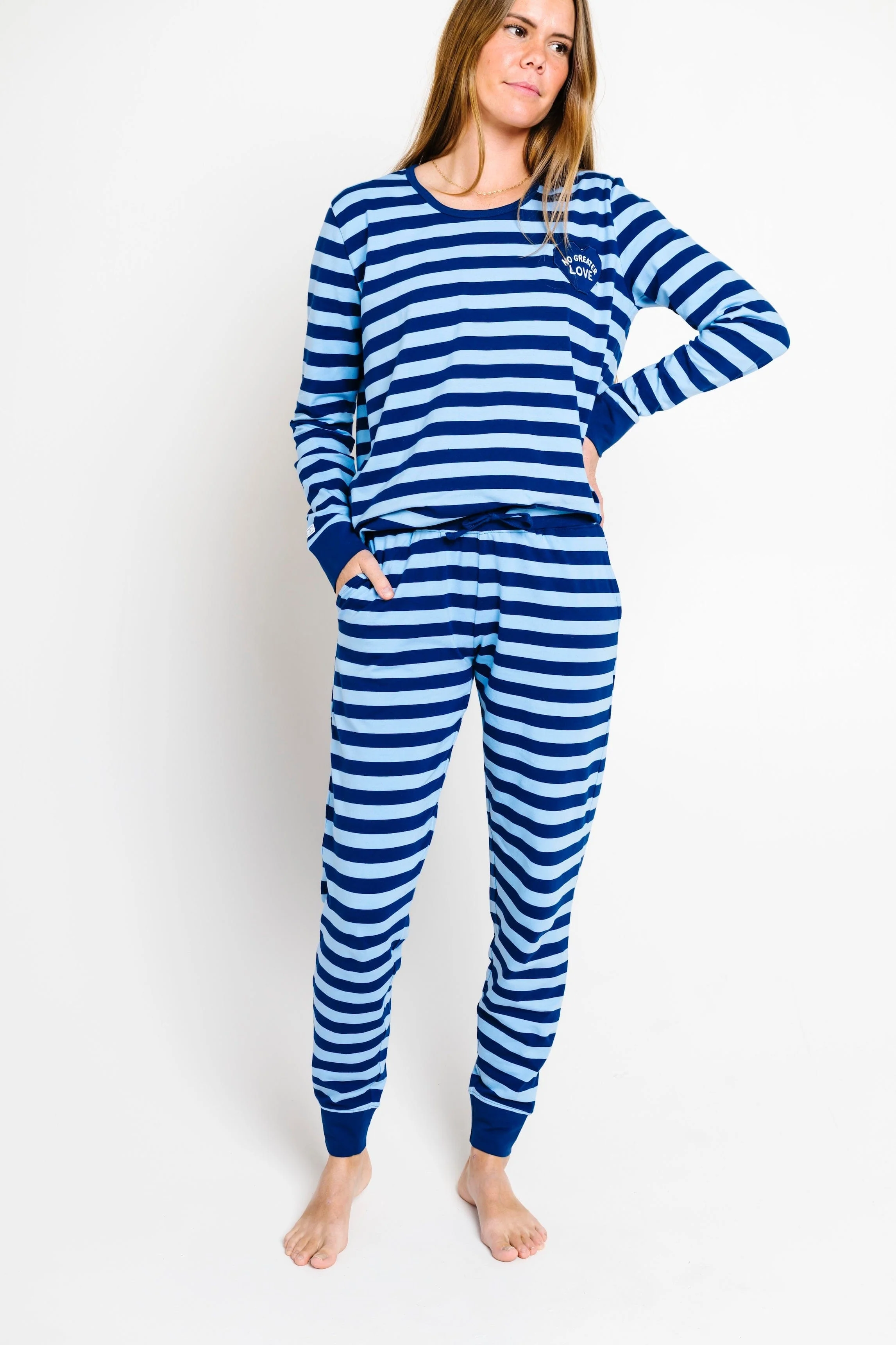 No Greater Love Blue Cotton Womens PJ Jogger Set - Image 3