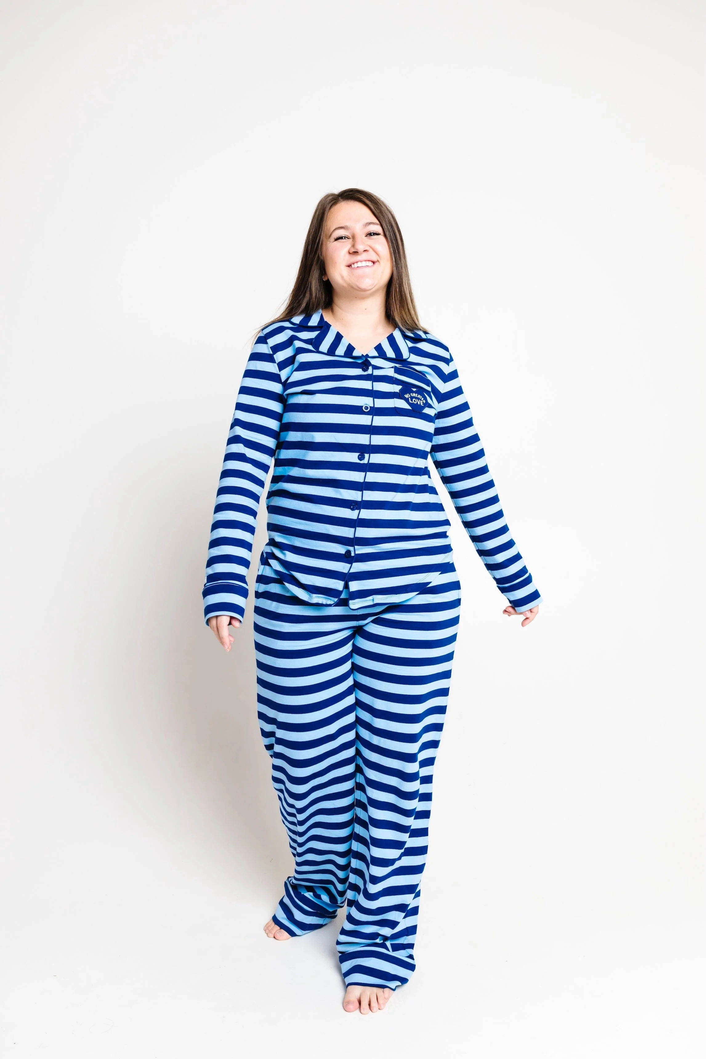 No Greater Love Blue Cotton Womens PJ Notch Collar Set - Image 5