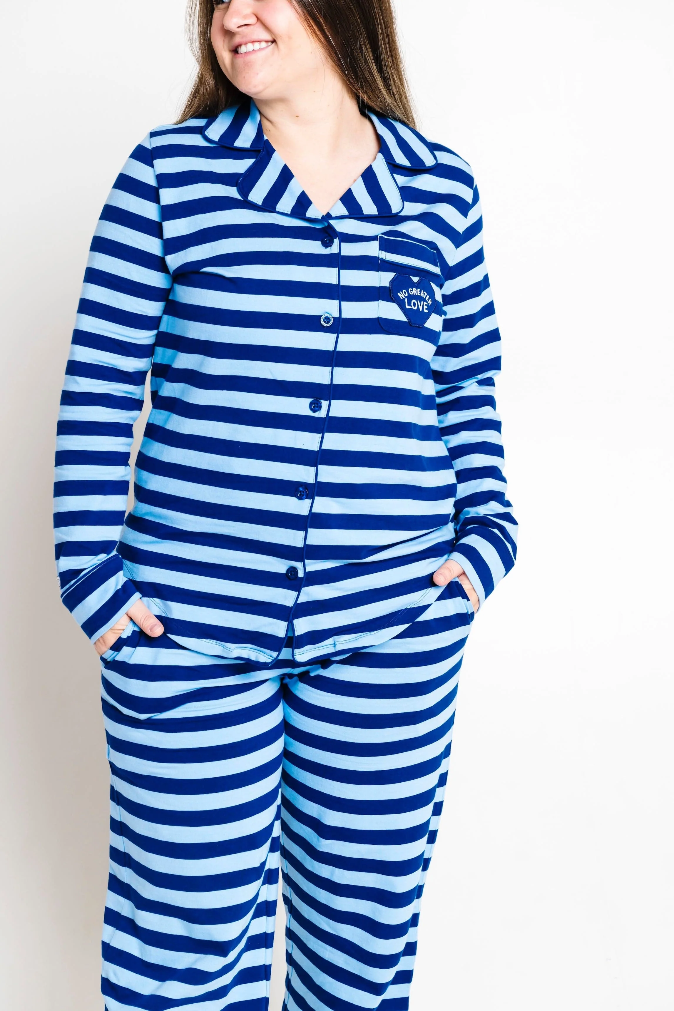 No Greater Love Blue Cotton Womens PJ Notch Collar Set - Image 6