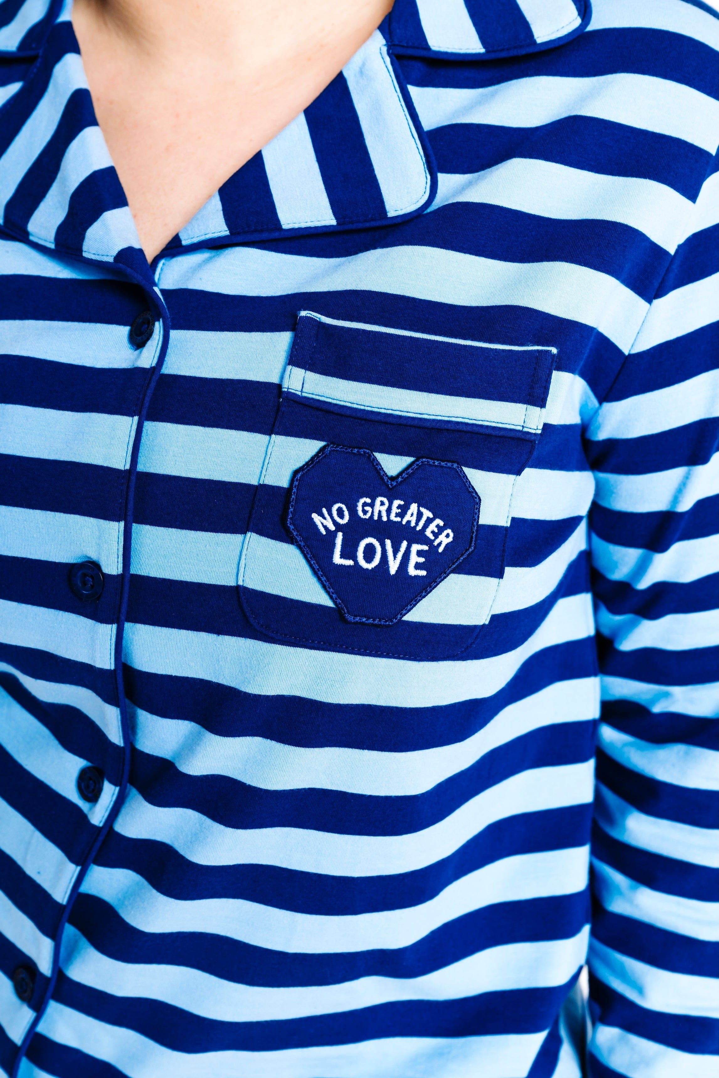 No Greater Love Blue Cotton Womens PJ Notch Collar Set - Image 7