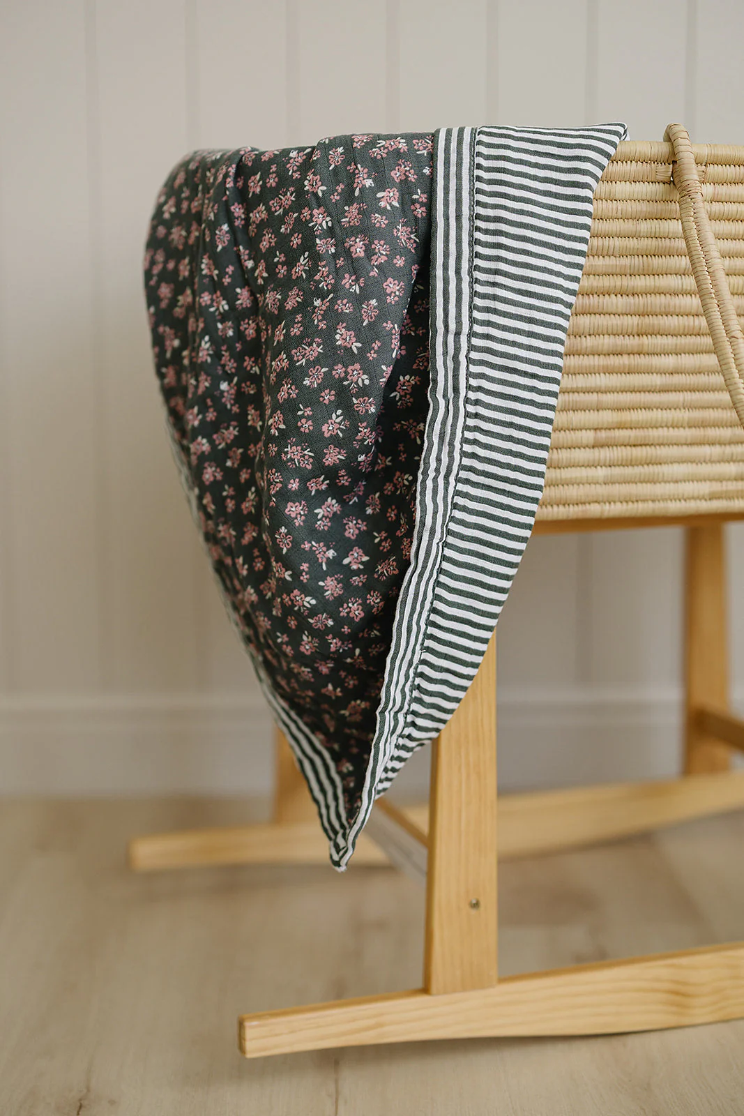 Olive Bloom + Green Stripes Muslin Quilt - Image 2