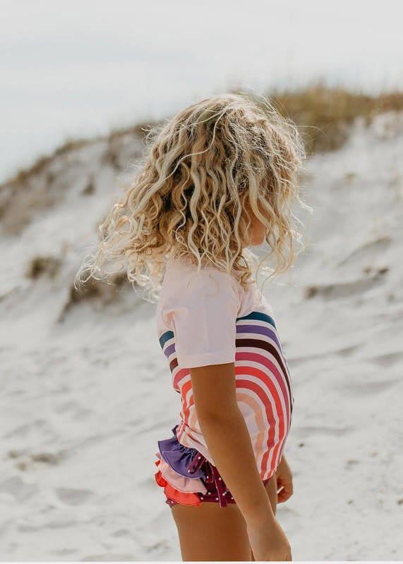 Girl's Rash Guard Ruffle Swimsuit - Pink & Purple Rainbow - Image 2