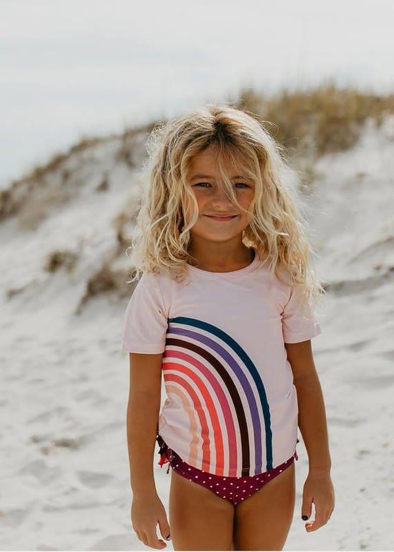 Girl's Rash Guard Ruffle Swimsuit - Pink & Purple Rainbow - Image 4