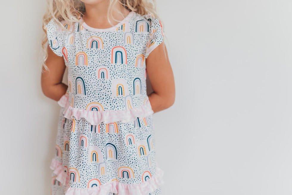 Girl's Tiered Ruffle Dress - Rainbow - Image 3