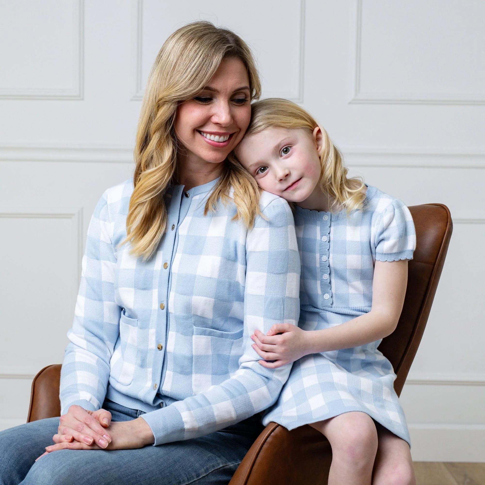 Organic Button Front Sweater Dress - Classic Blue Gingham - Image 6