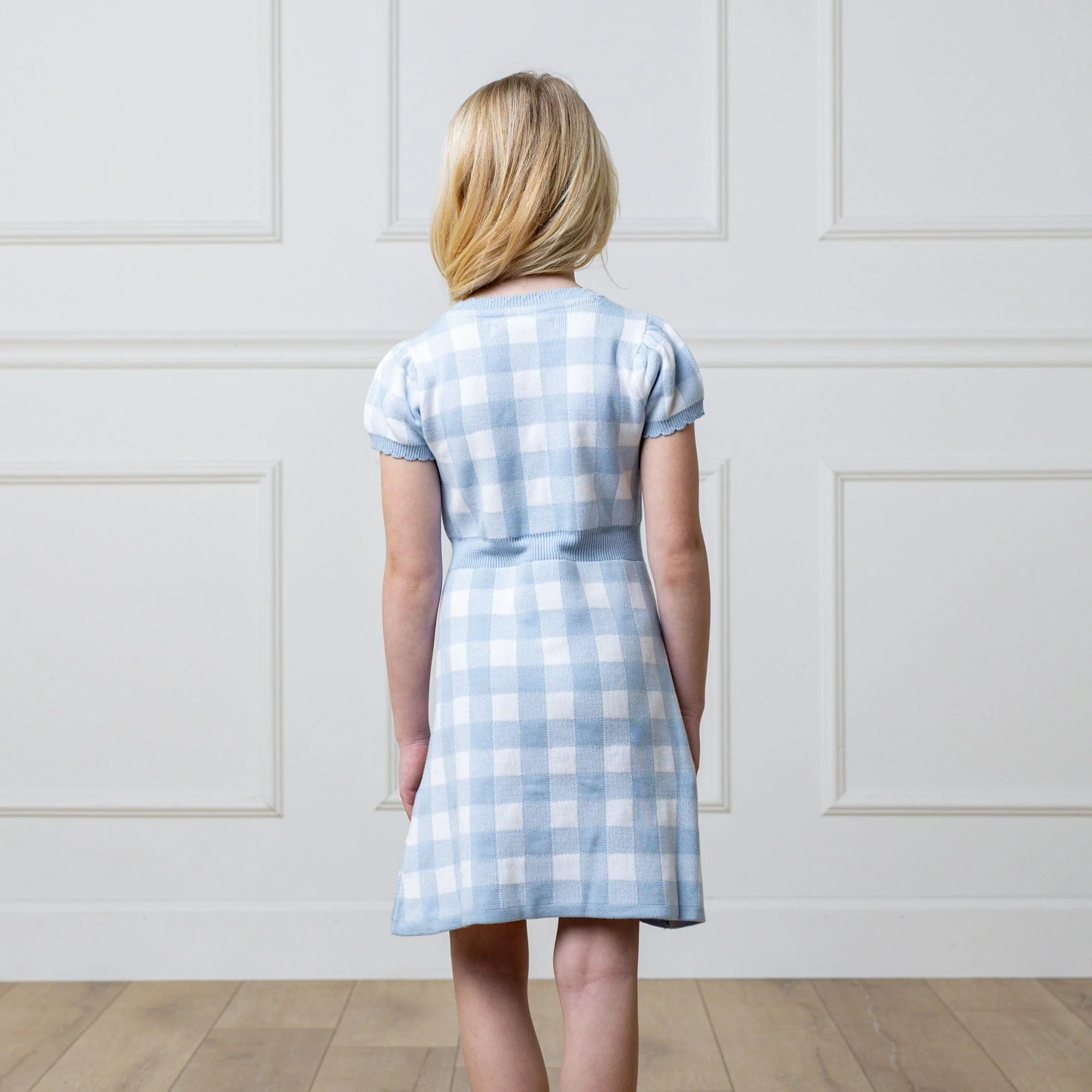 Organic Button Front Sweater Dress - Classic Blue Gingham - Image 7