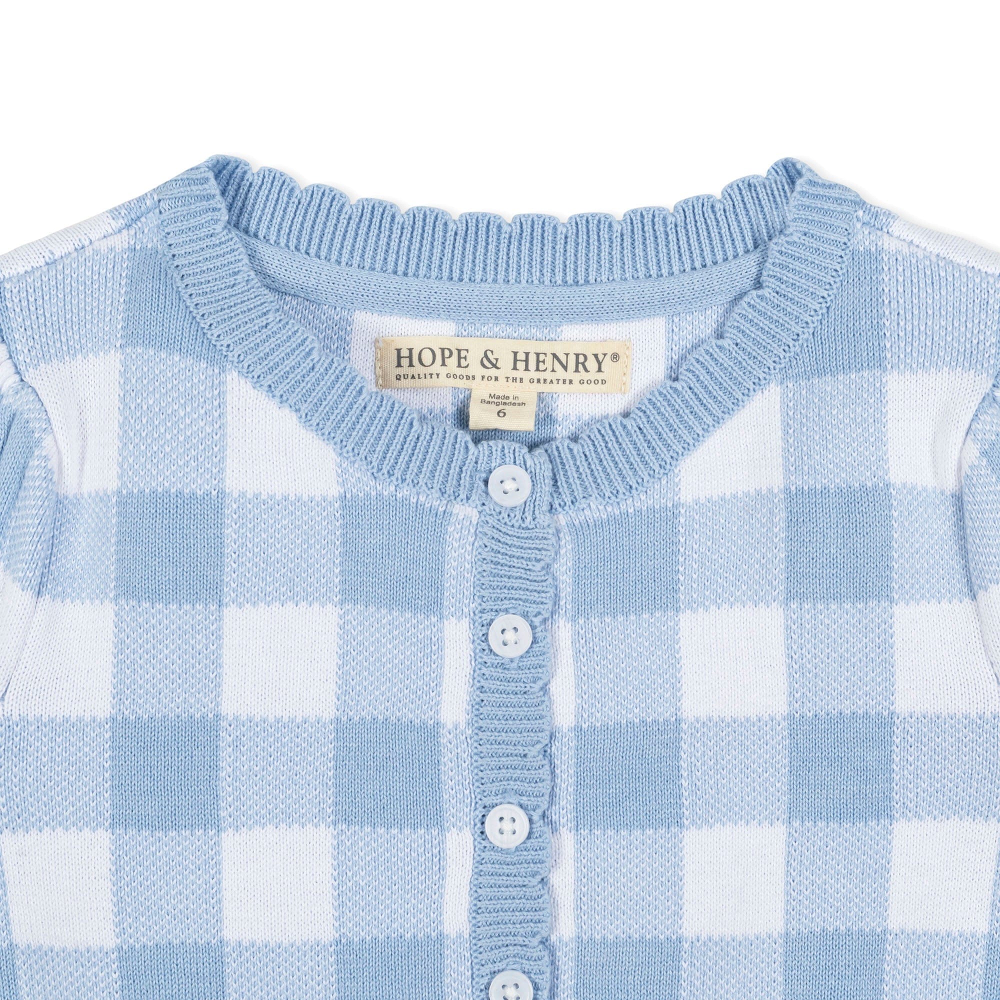 Organic Button Front Sweater Dress - Classic Blue Gingham - Image 9