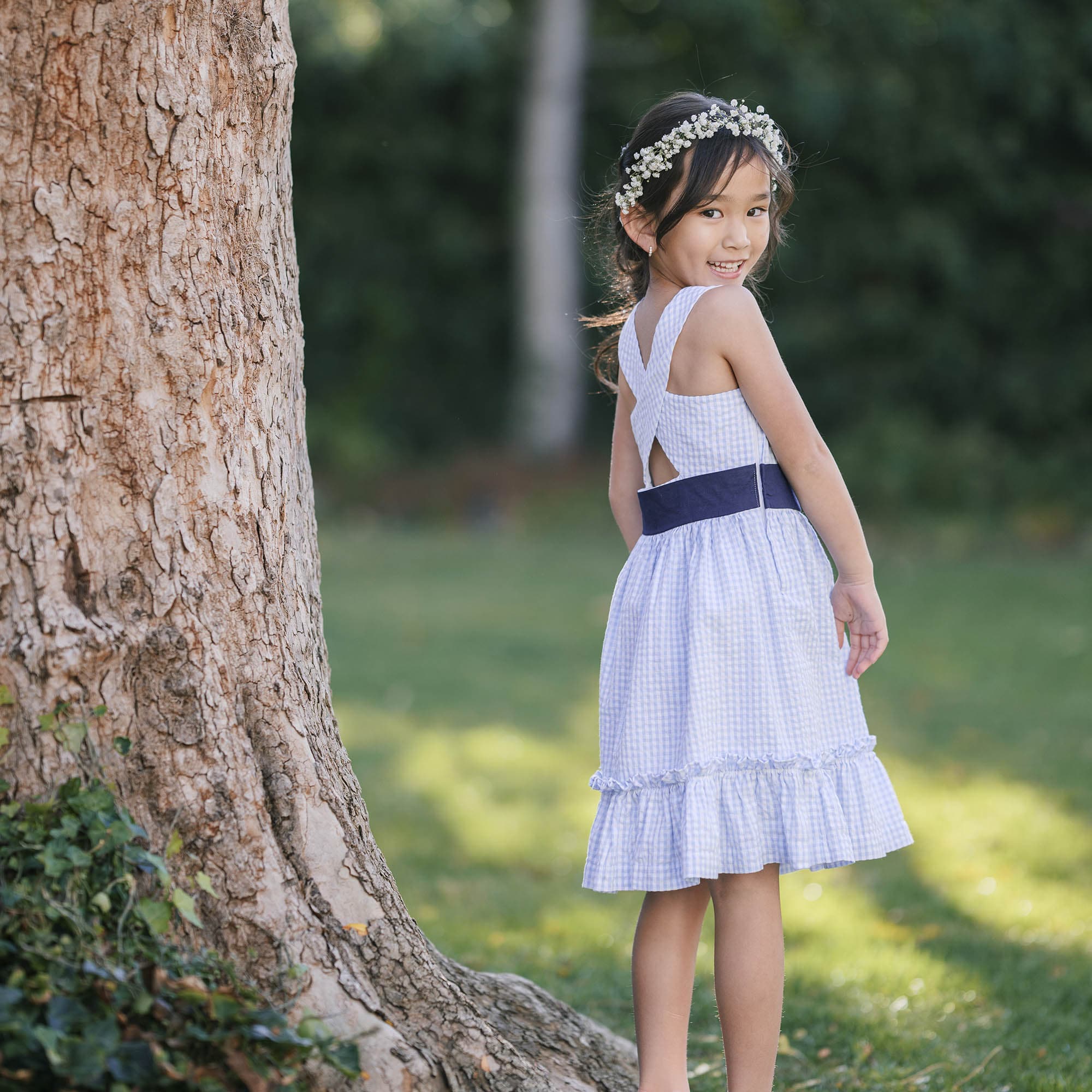 Organic Cross Back Party Dress - Classic Blue Gingham - Image 2