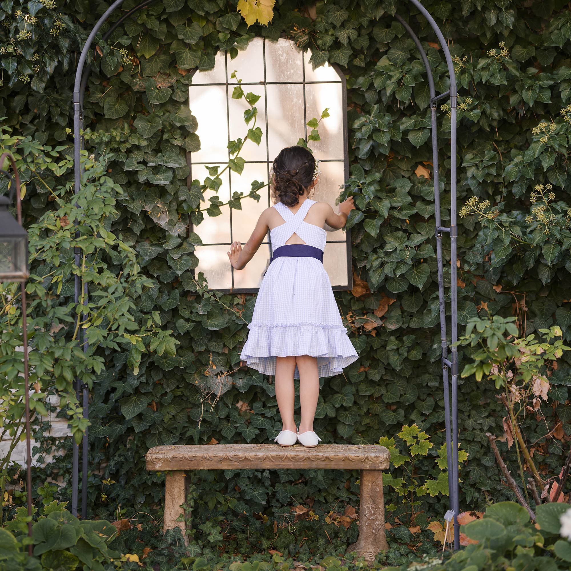 Organic Cross Back Party Dress - Classic Blue Gingham - Image 4