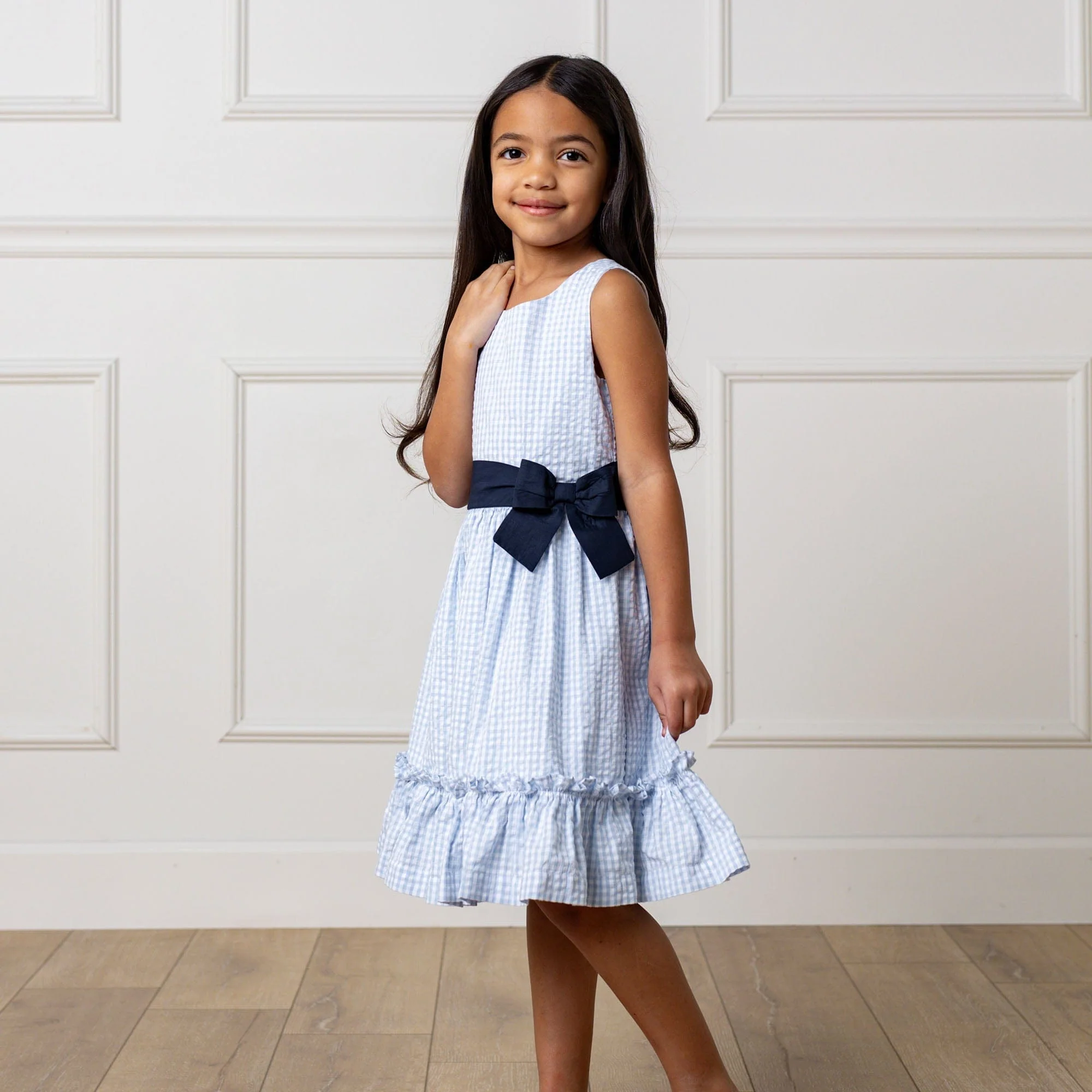 Organic Cross Back Party Dress - Classic Blue Gingham - Image 5