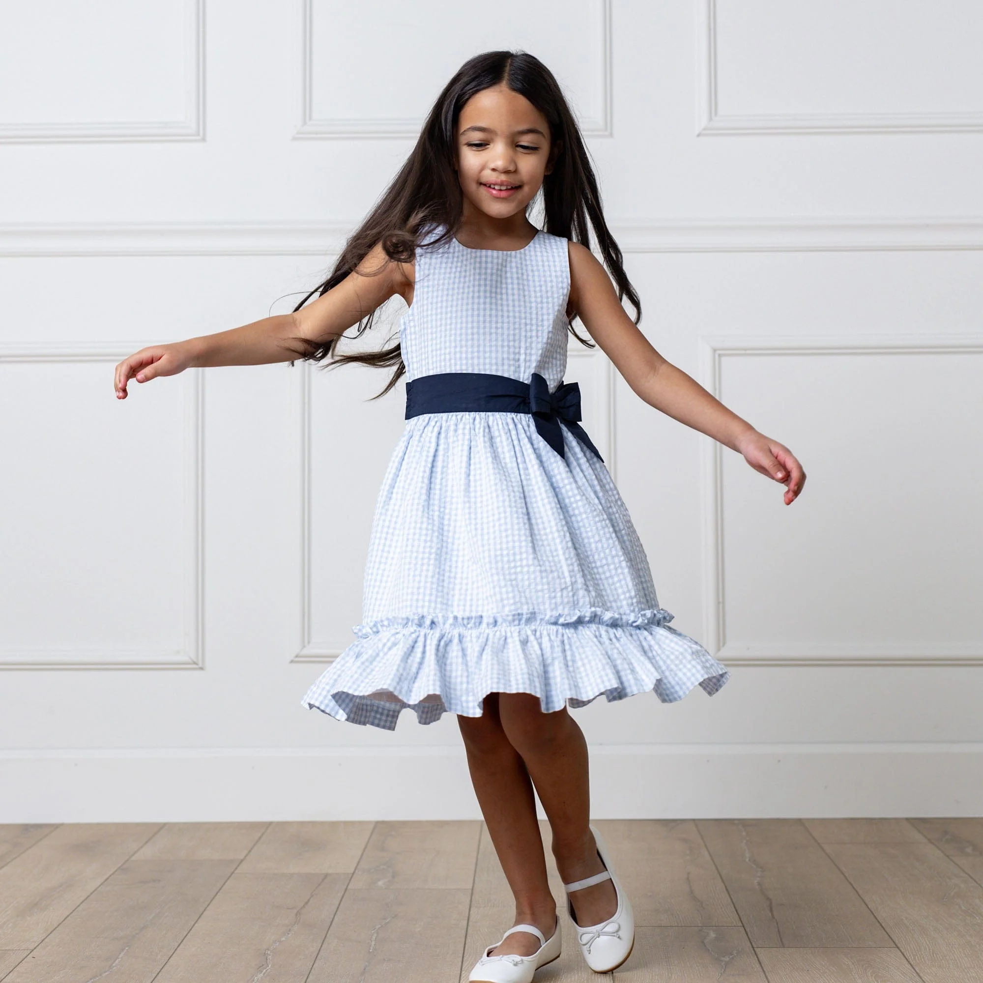 Organic Cross Back Party Dress - Classic Blue Gingham - Image 6