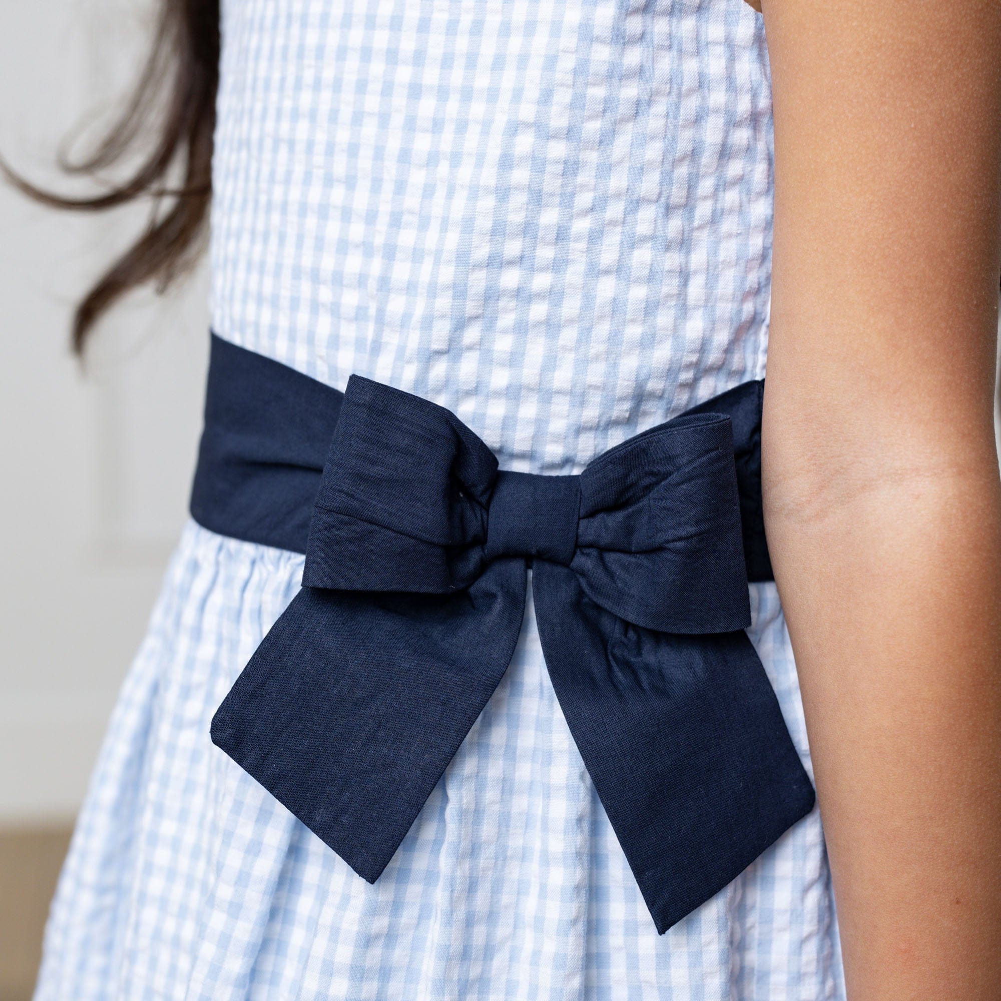 Organic Cross Back Party Dress - Classic Blue Gingham - Image 9