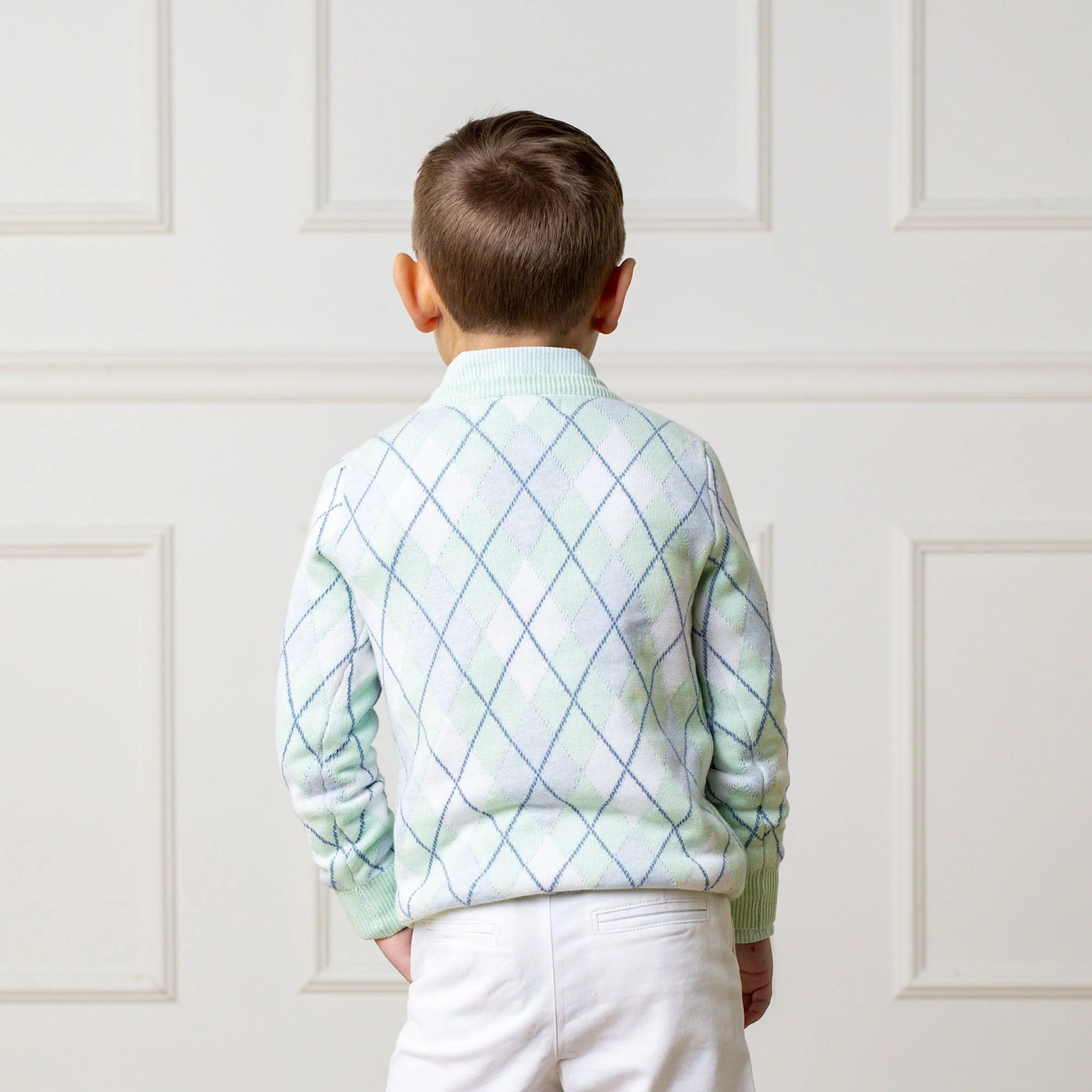 Organic Fine Gauge V-Neck Sweater - Coastal Cottage Argyle - Image 6