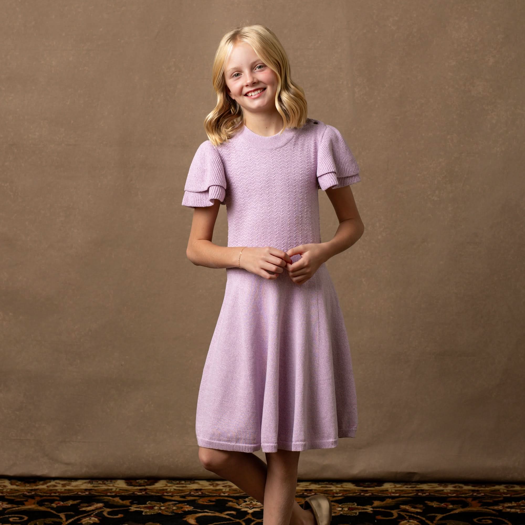 Organic Flutter Sleeve Sweater Dress - Lavender Marl - Image 2