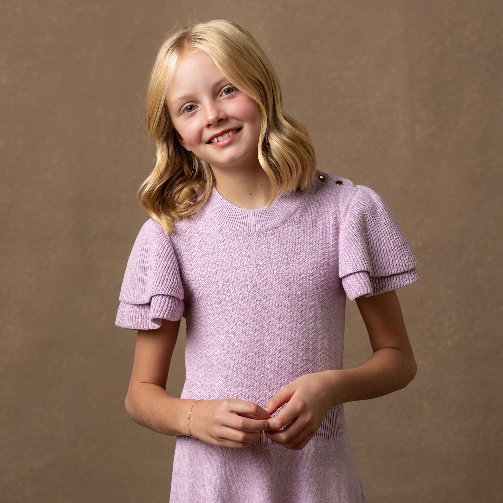 Organic Flutter Sleeve Sweater Dress - Lavender Marl - Image 8