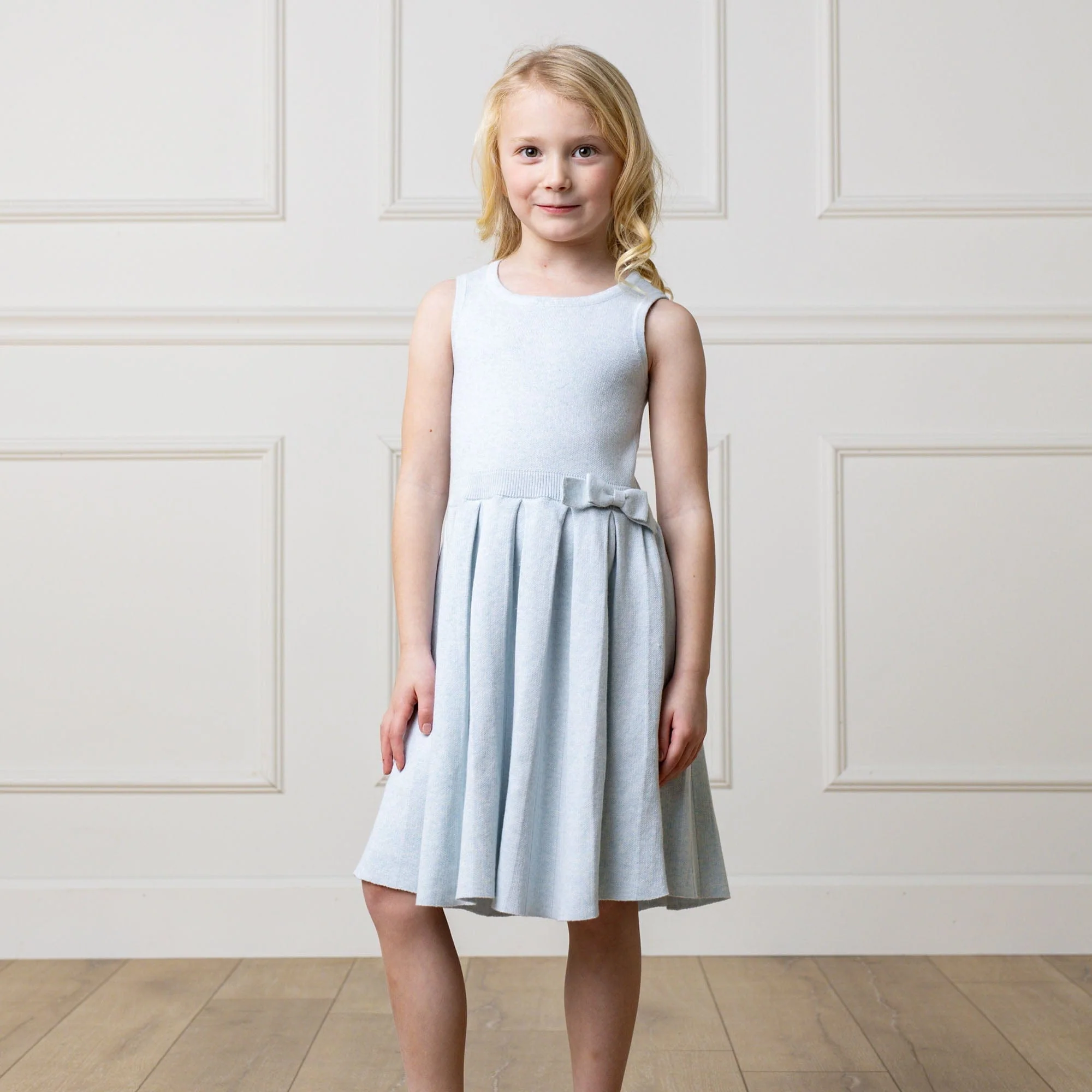 Organic Pleated Sweater Dress - Light Blue Heather - Image 2
