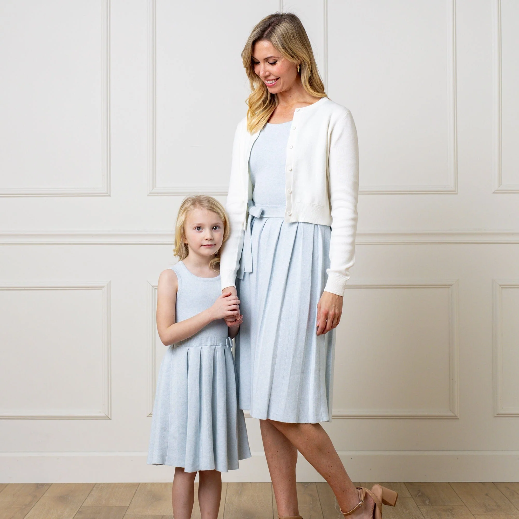 Organic Pleated Sweater Dress - Light Blue Heather - Image 3