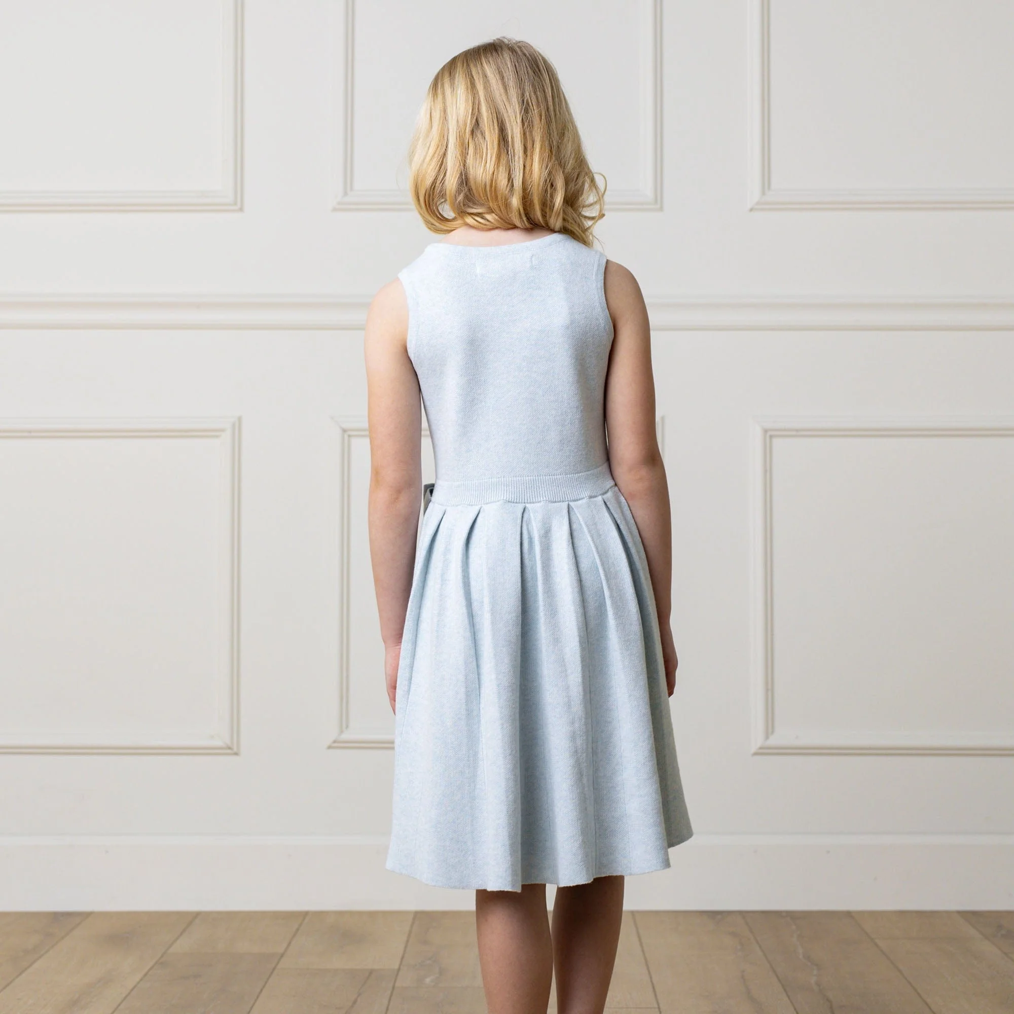 Organic Pleated Sweater Dress - Light Blue Heather - Image 5