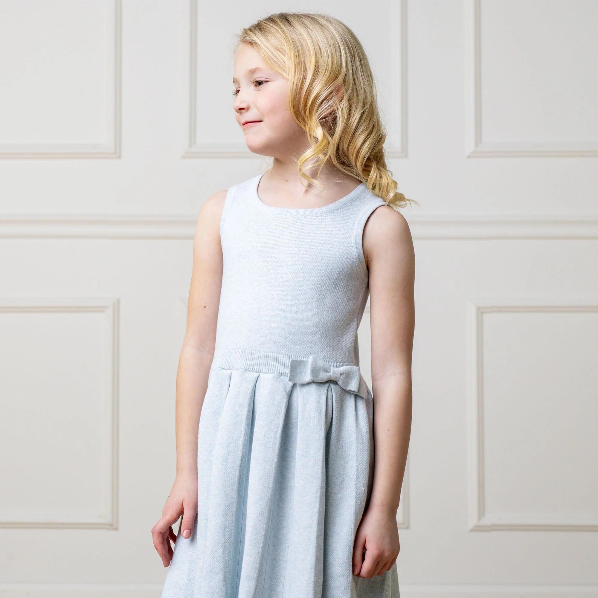 Organic Pleated Sweater Dress - Light Blue Heather - Image 6