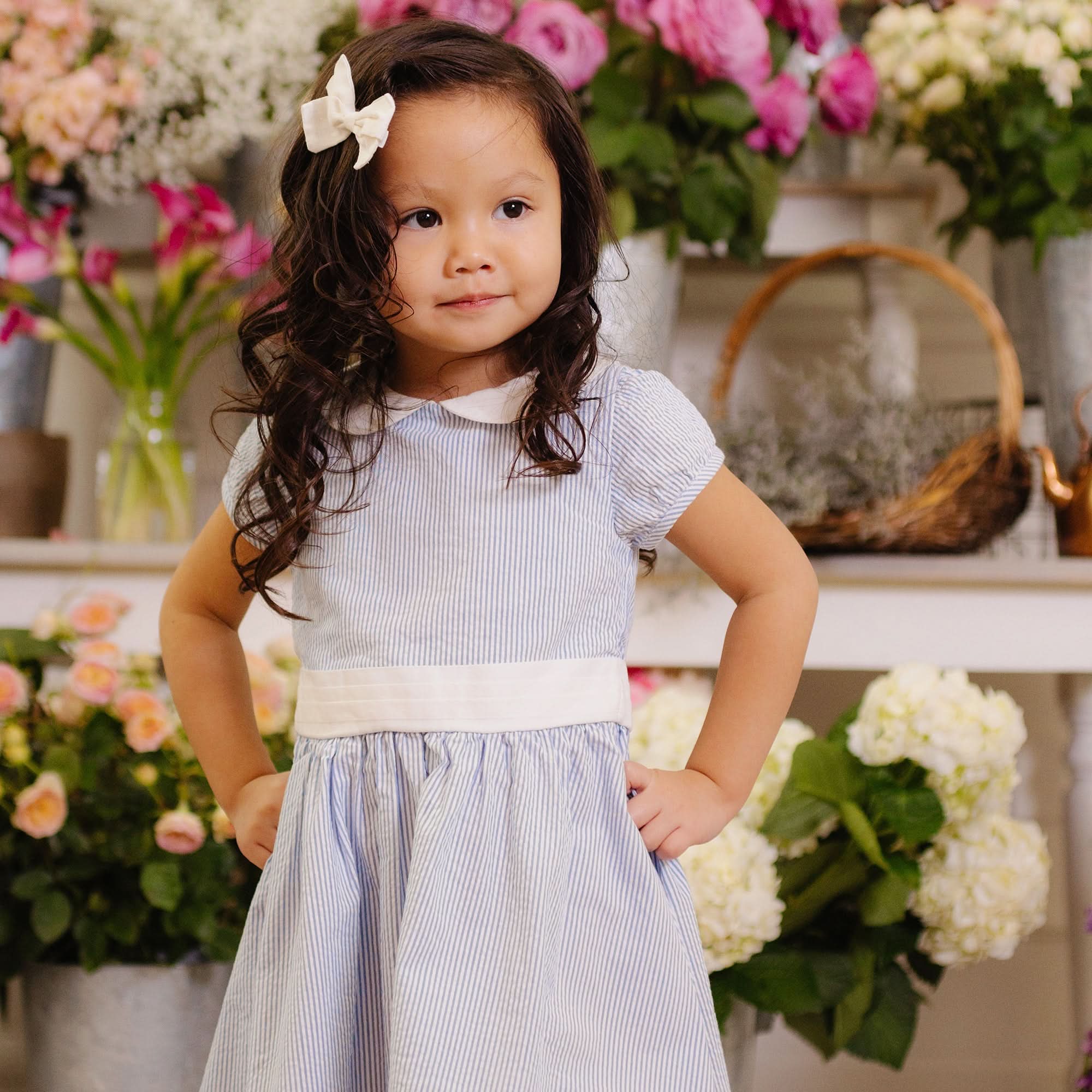 Organic Seersucker Peter Pan Collar Dress - Blue - Image 2
