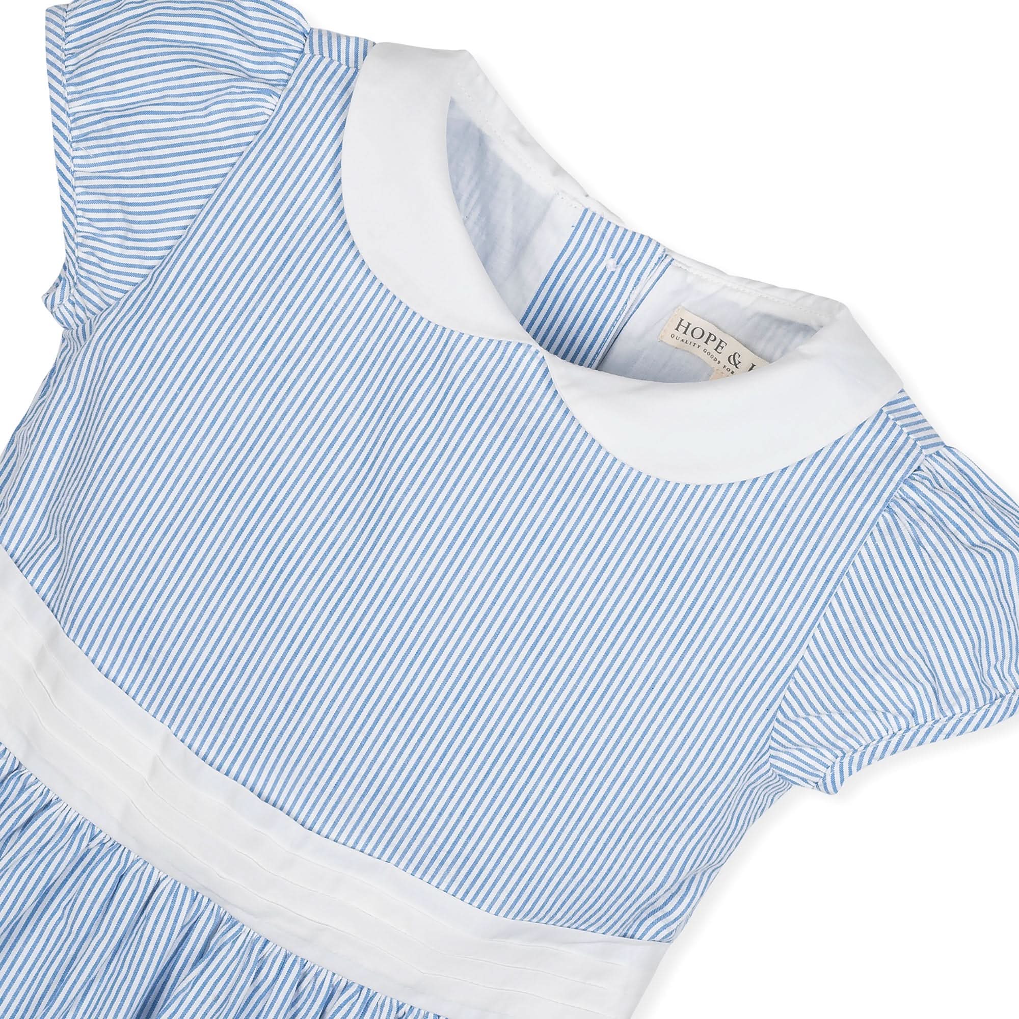 Organic Seersucker Peter Pan Collar Dress - Blue - Image 8
