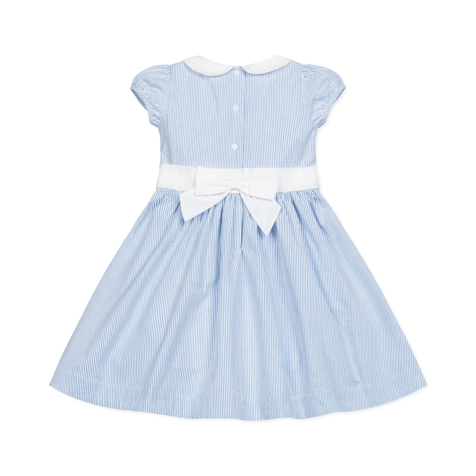 Organic Seersucker Peter Pan Collar Dress - Blue - Image 9