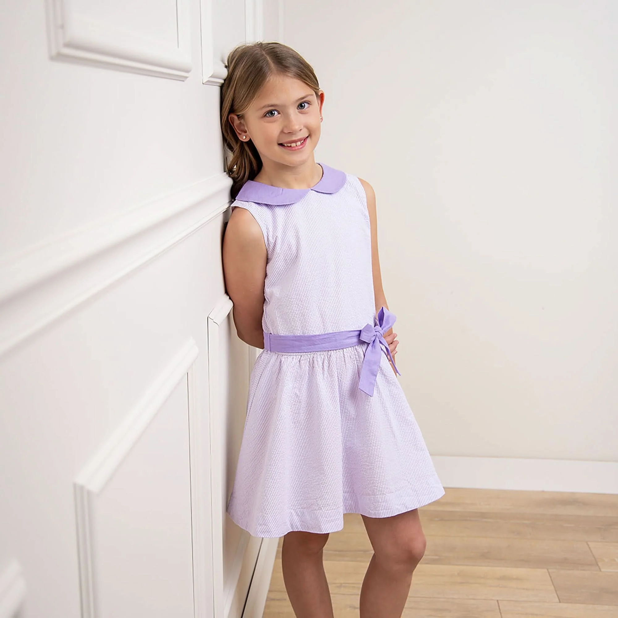 Organic Seersucker Peter Pan Collar Dress - Lavender - Image 2