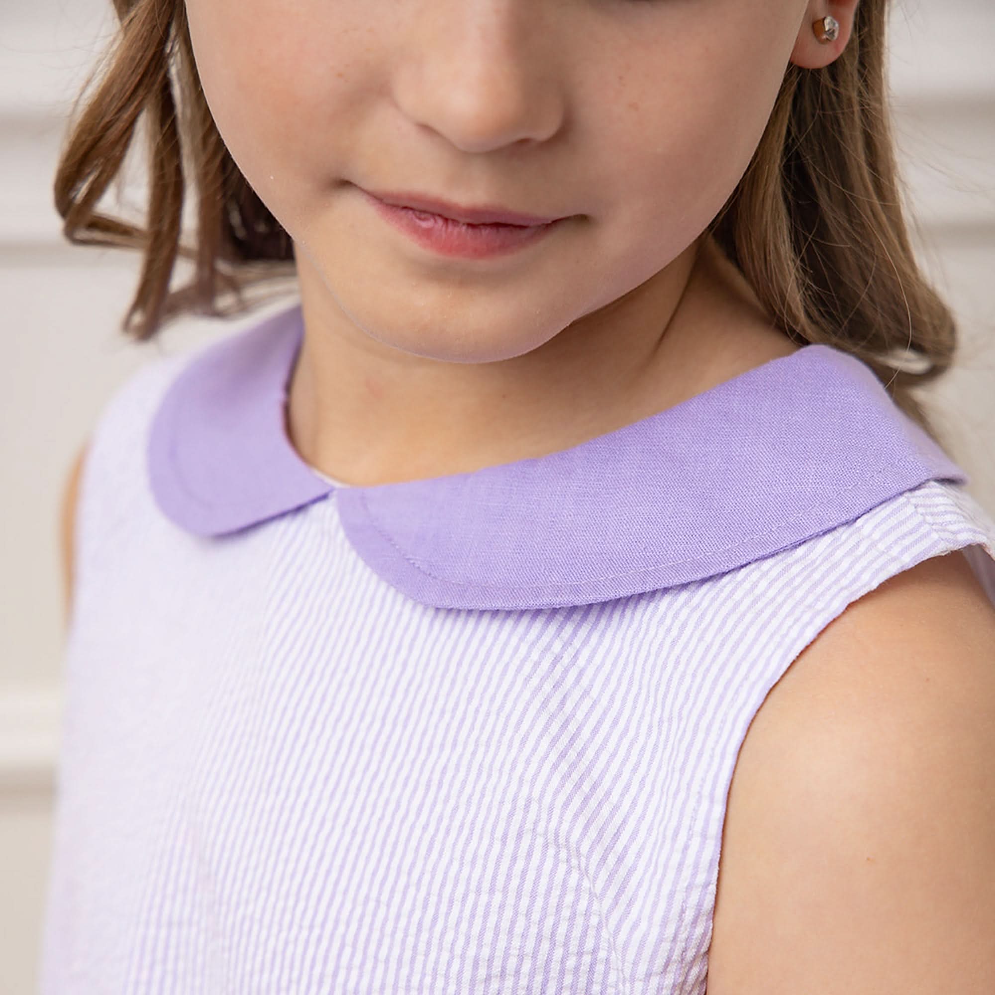 Organic Seersucker Peter Pan Collar Dress - Lavender - Image 3