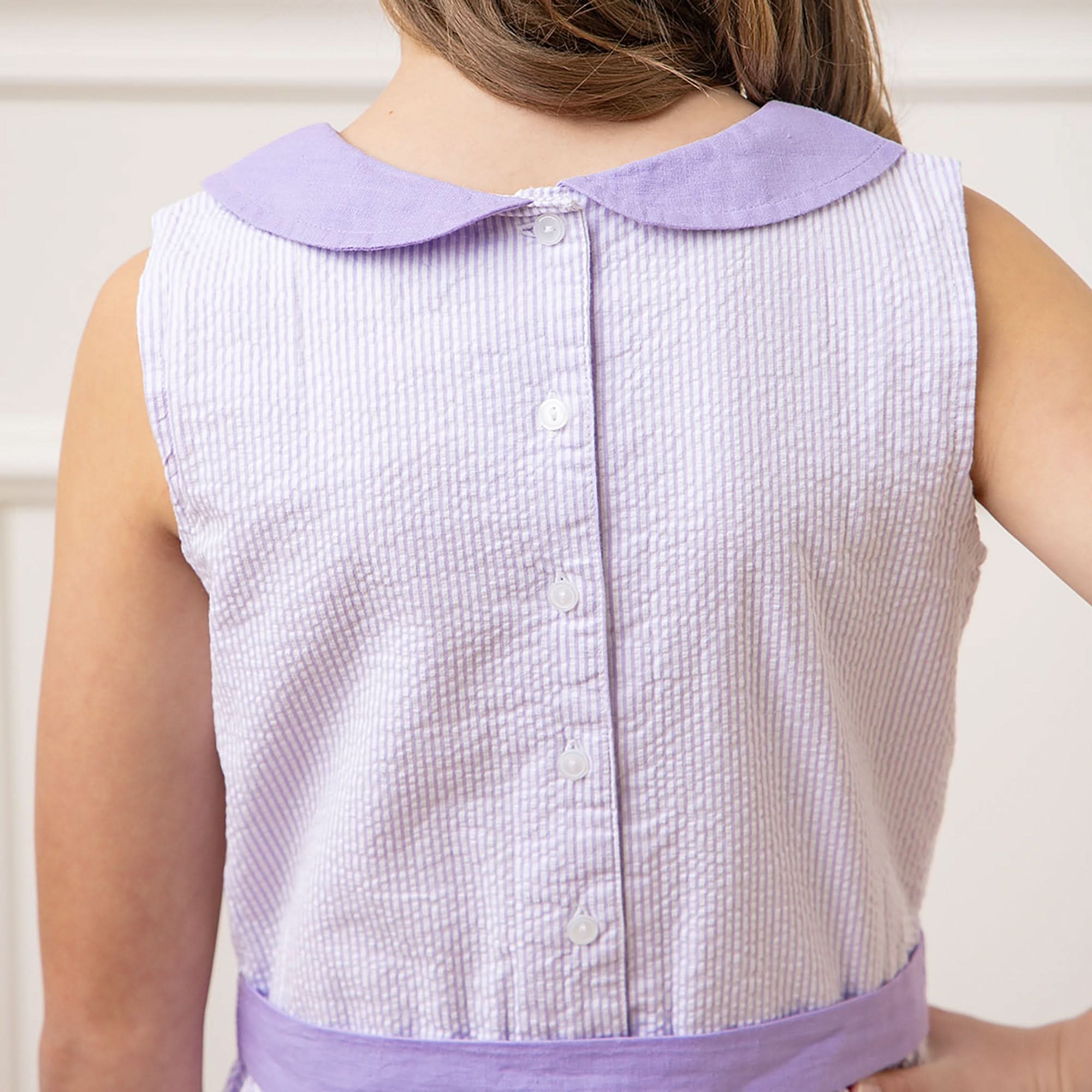Organic Seersucker Peter Pan Collar Dress - Lavender - Image 4