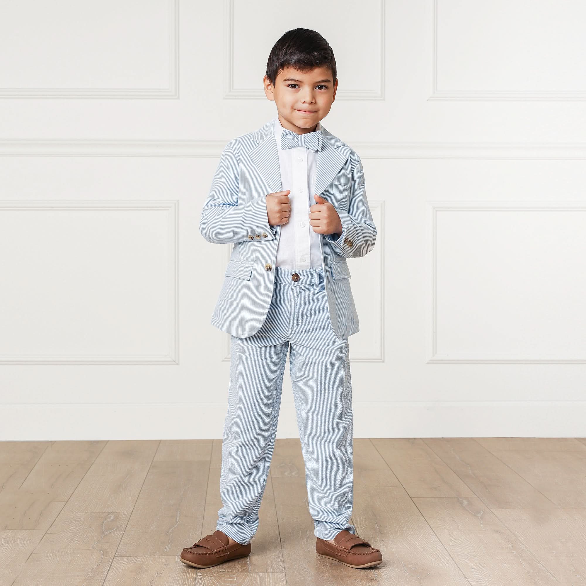 Organic Seersucker Suit Pant - Blue - Image 2