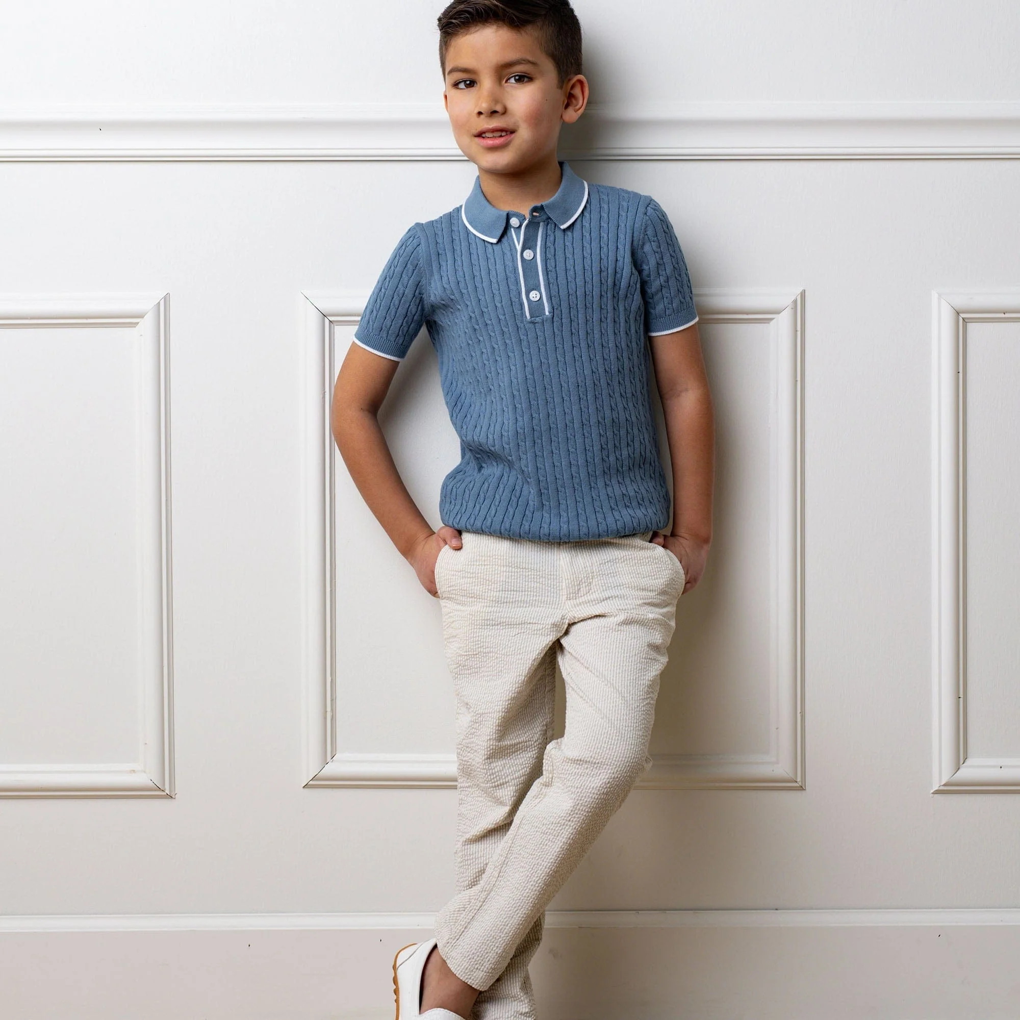 Organic Seersucker Suit Pant Tan - Tonal Tan - Image 2
