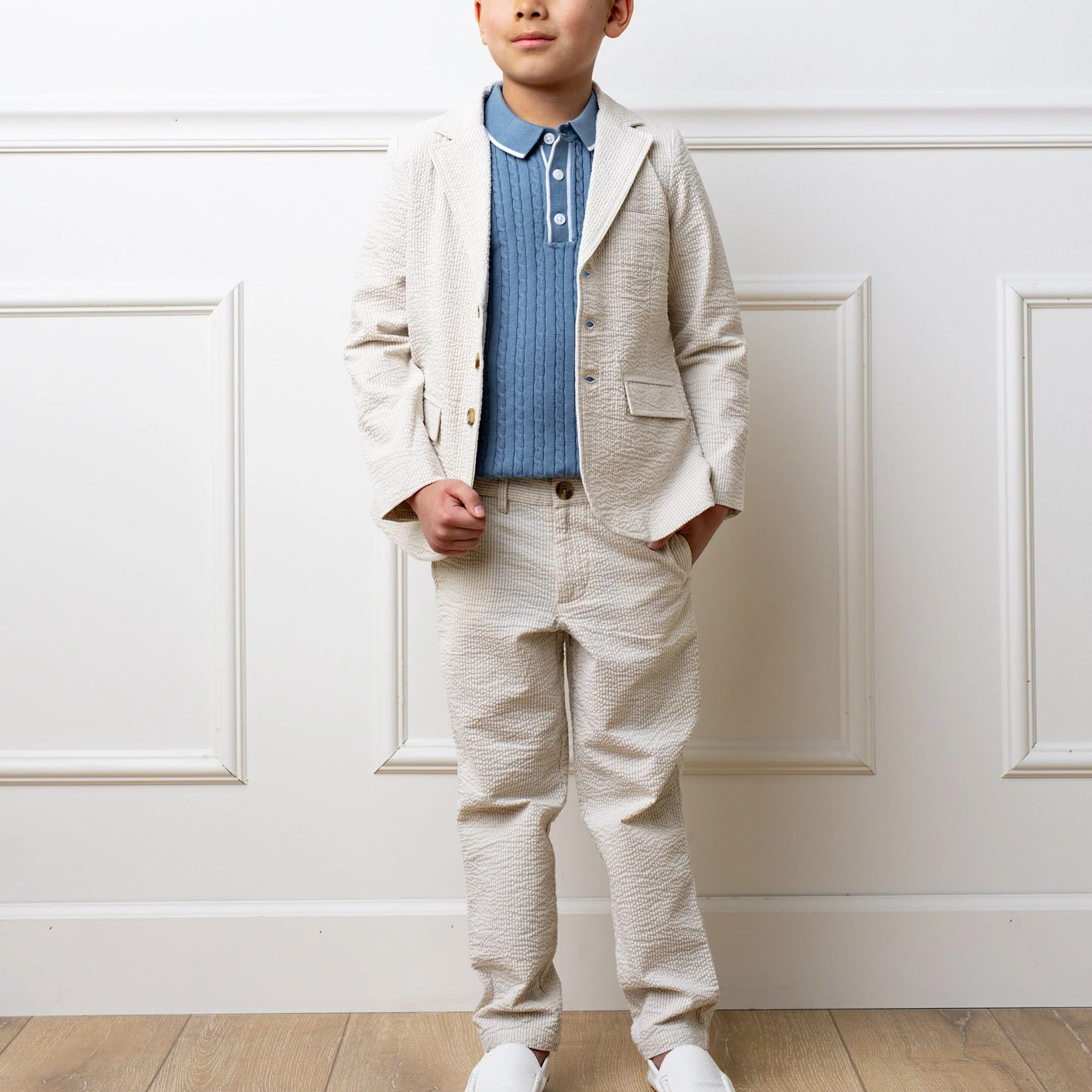 Organic Seersucker Suit Pant Tan - Tonal Tan - Image 4