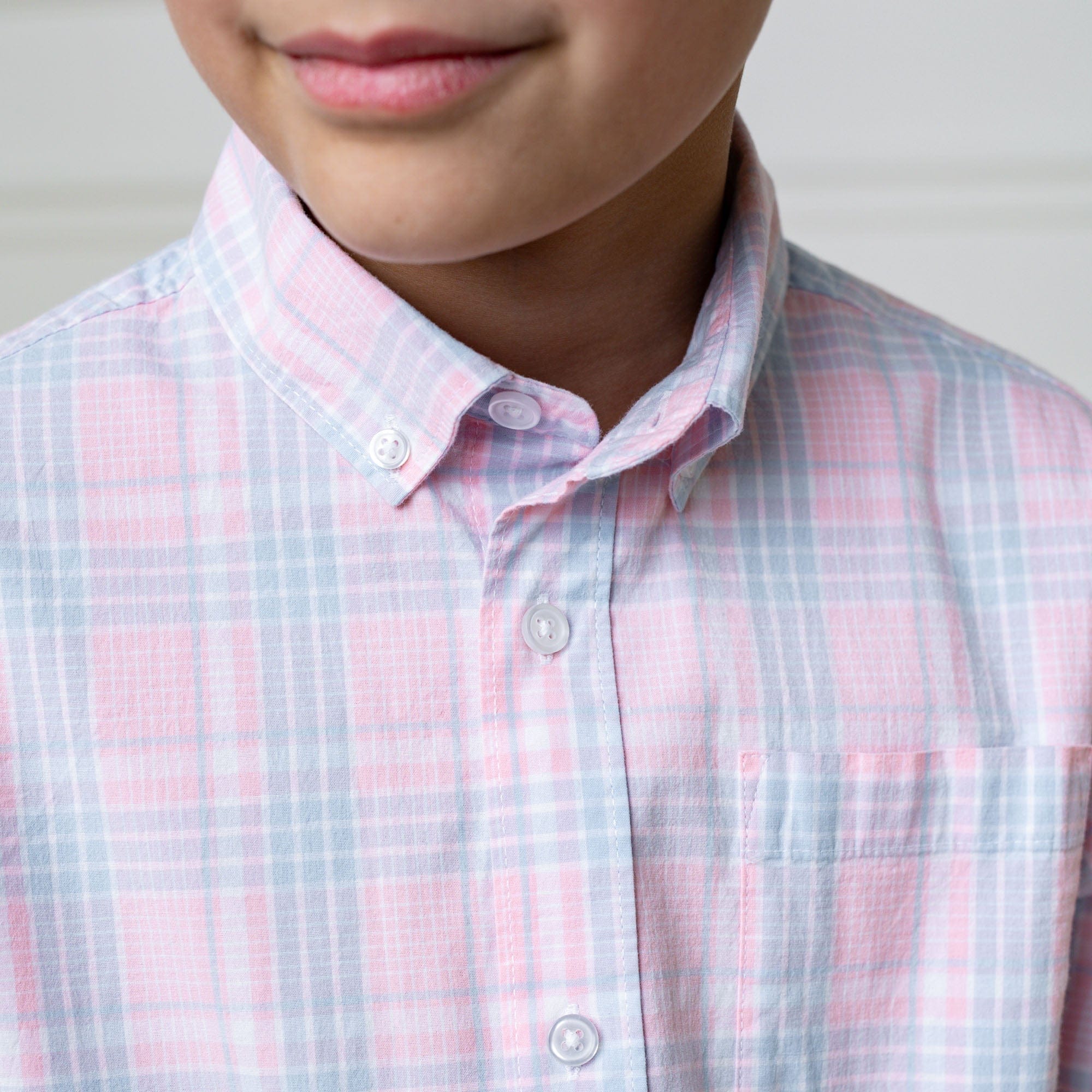 Organic Stretch Poplin Shirt - Pink Petal Plaid - Image 6