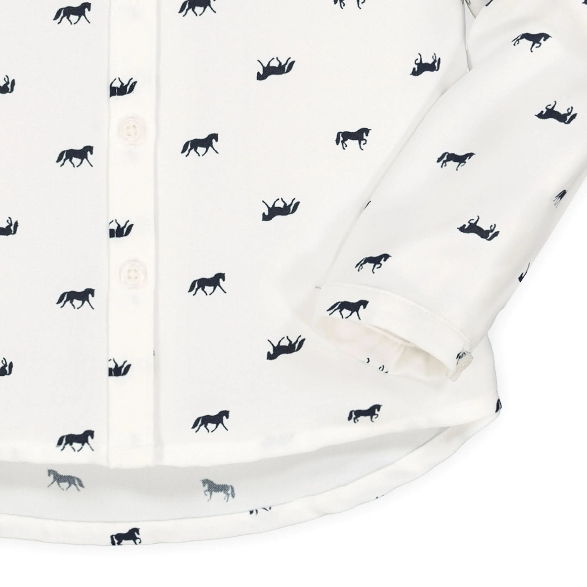 Peter Pan Collar Top - Soft White with Navy Horse Print - Image 3