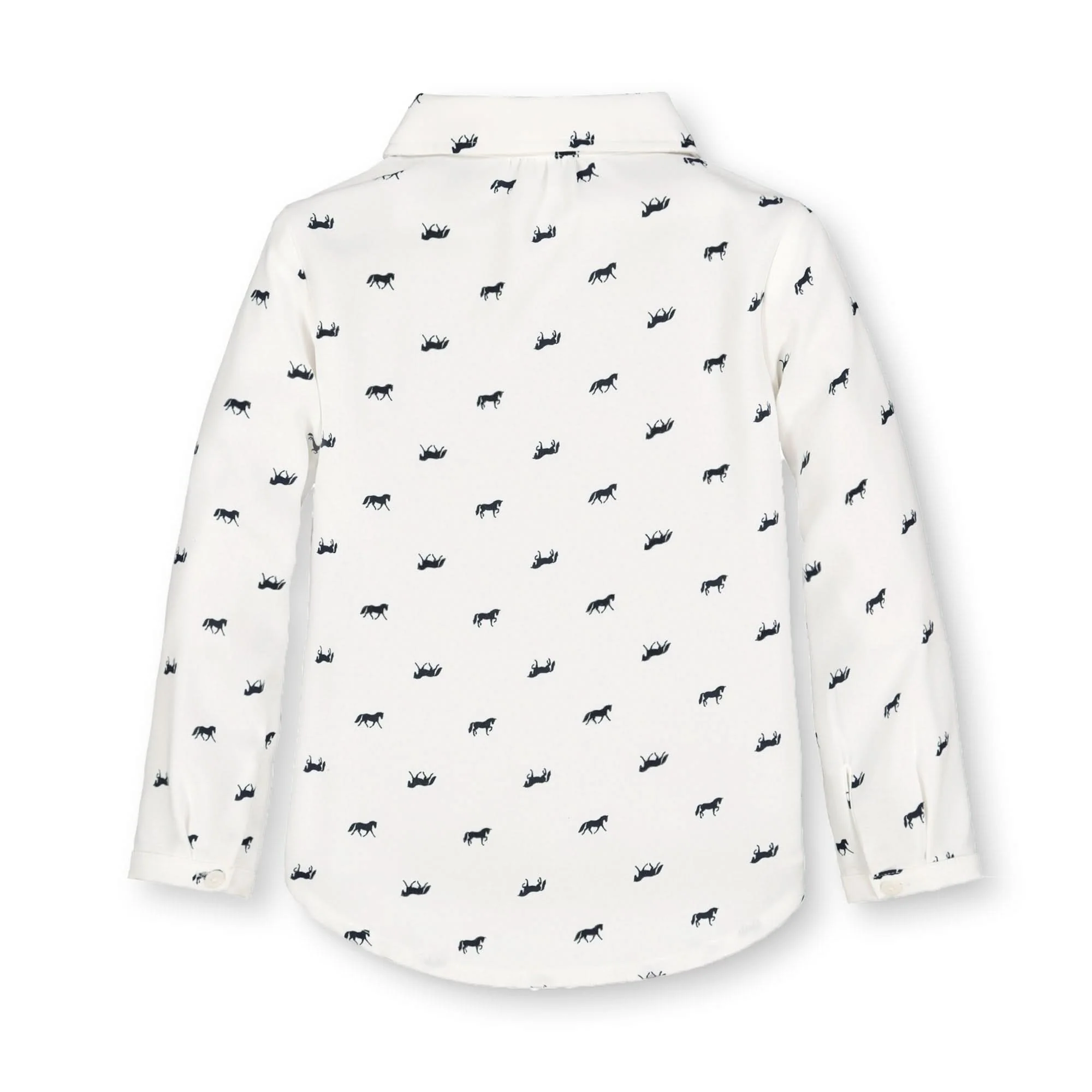 Peter Pan Collar Top - Soft White with Navy Horse Print - Image 4