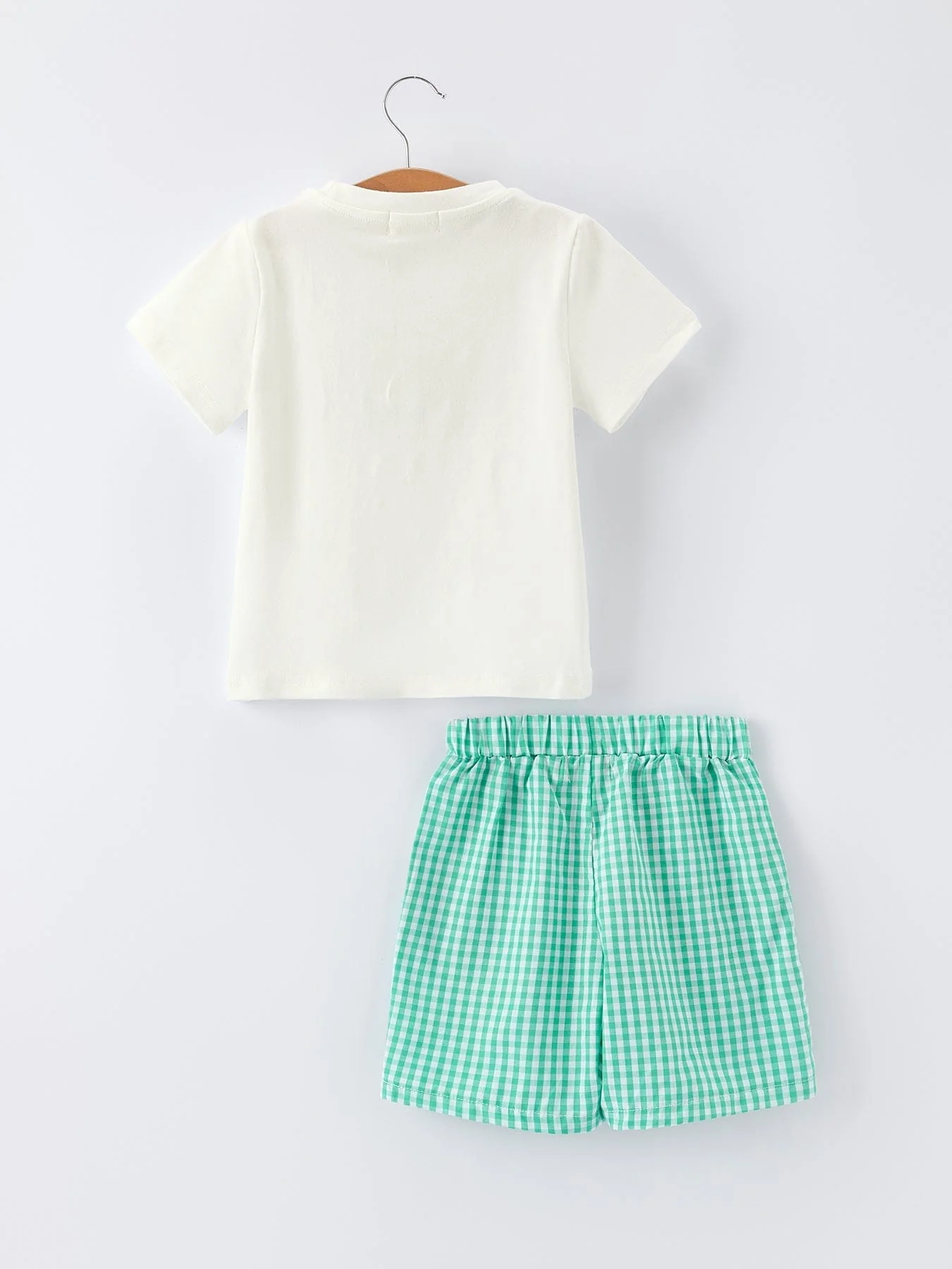 Pickle Ball Spring Gingham Embroidered Smocked Green Boys Shorts Set - Image 2
